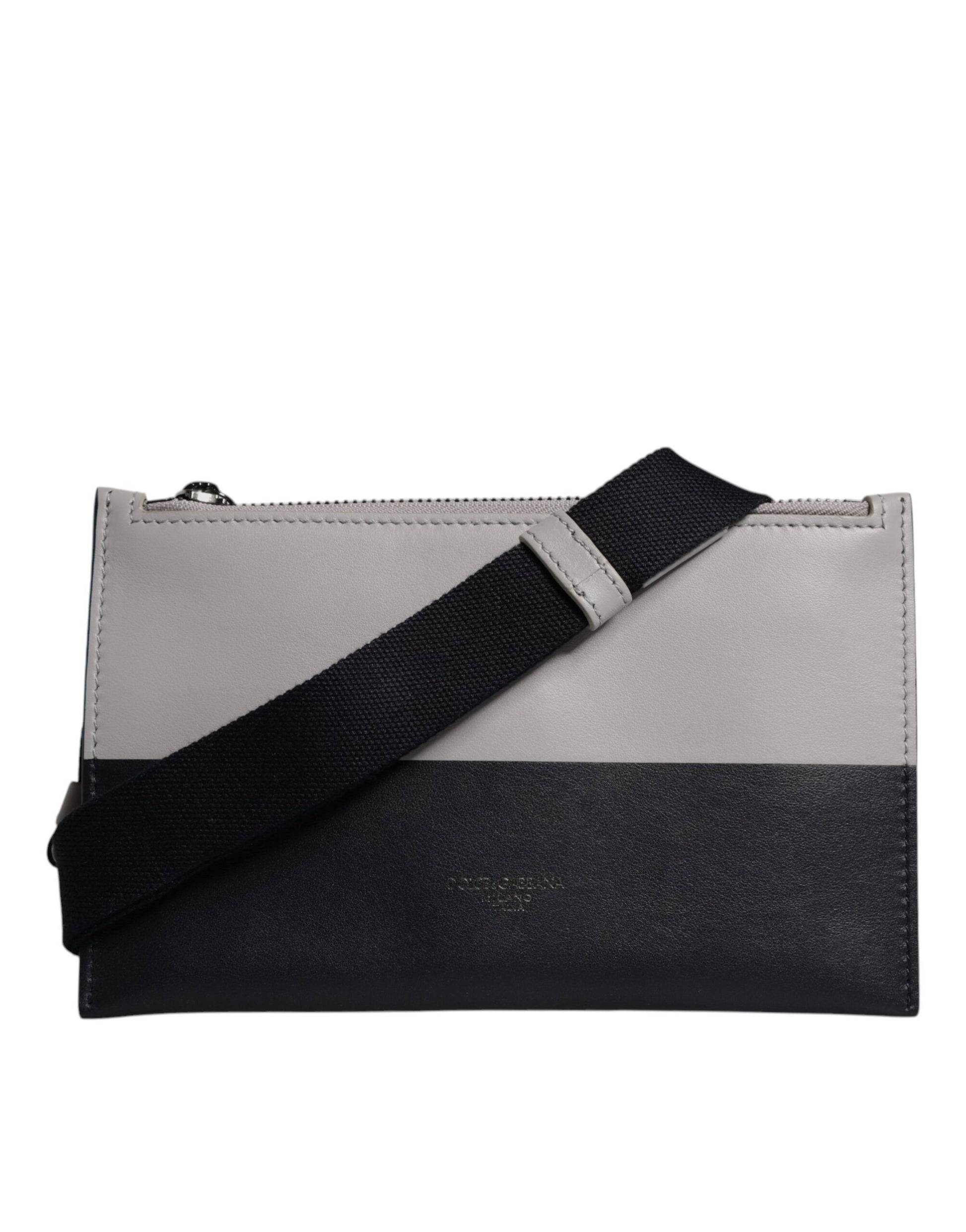 Dolce & Gabbana Black White Leather Logo Embossed Crossbody Bag Dolce & Gabbana