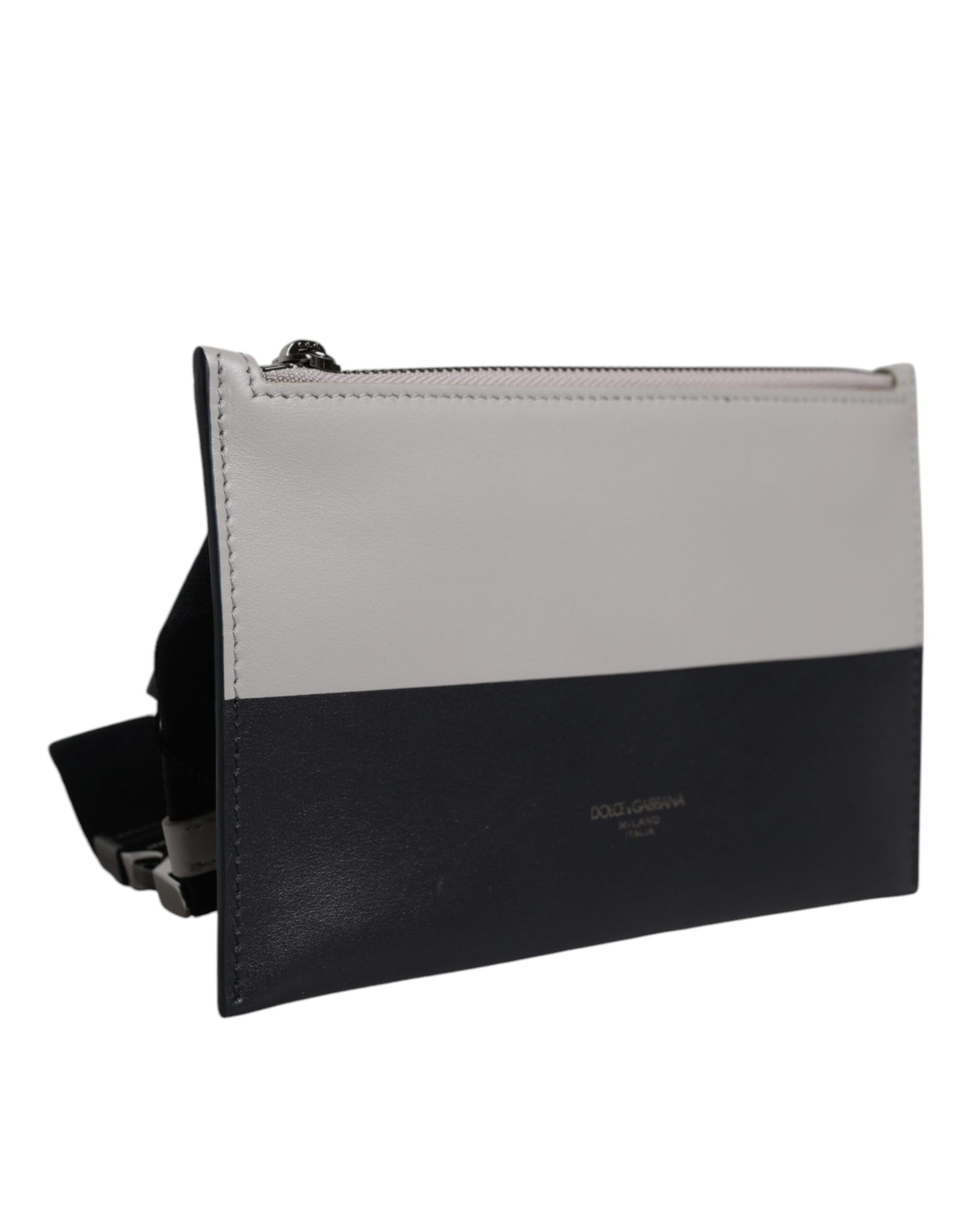 Dolce & Gabbana Black White Leather Logo Embossed Crossbody Bag Dolce & Gabbana