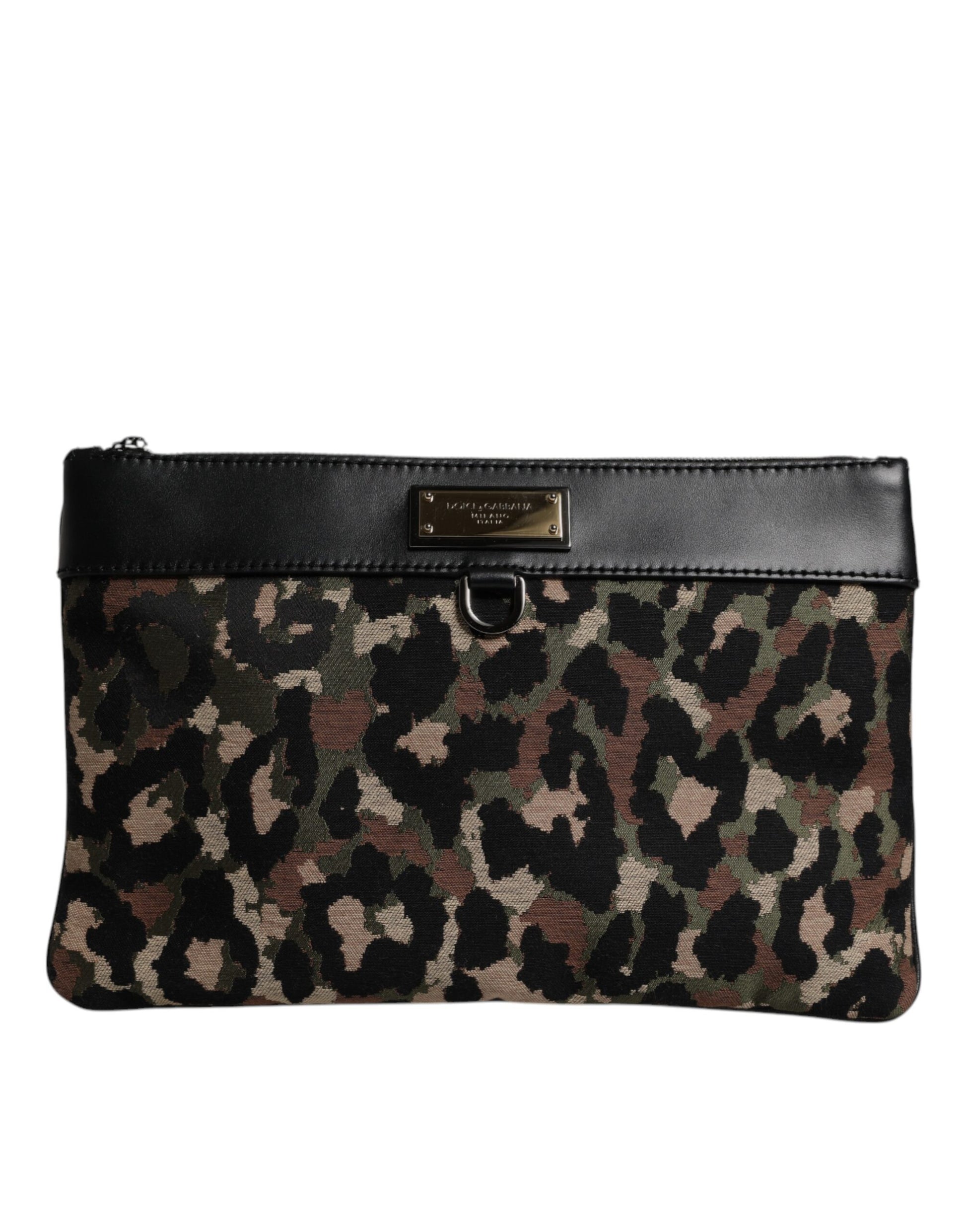Dolce & Gabbana Multicolor Leopard Jacquard Print Logo Plaque Pouch Bag Dolce & Gabbana