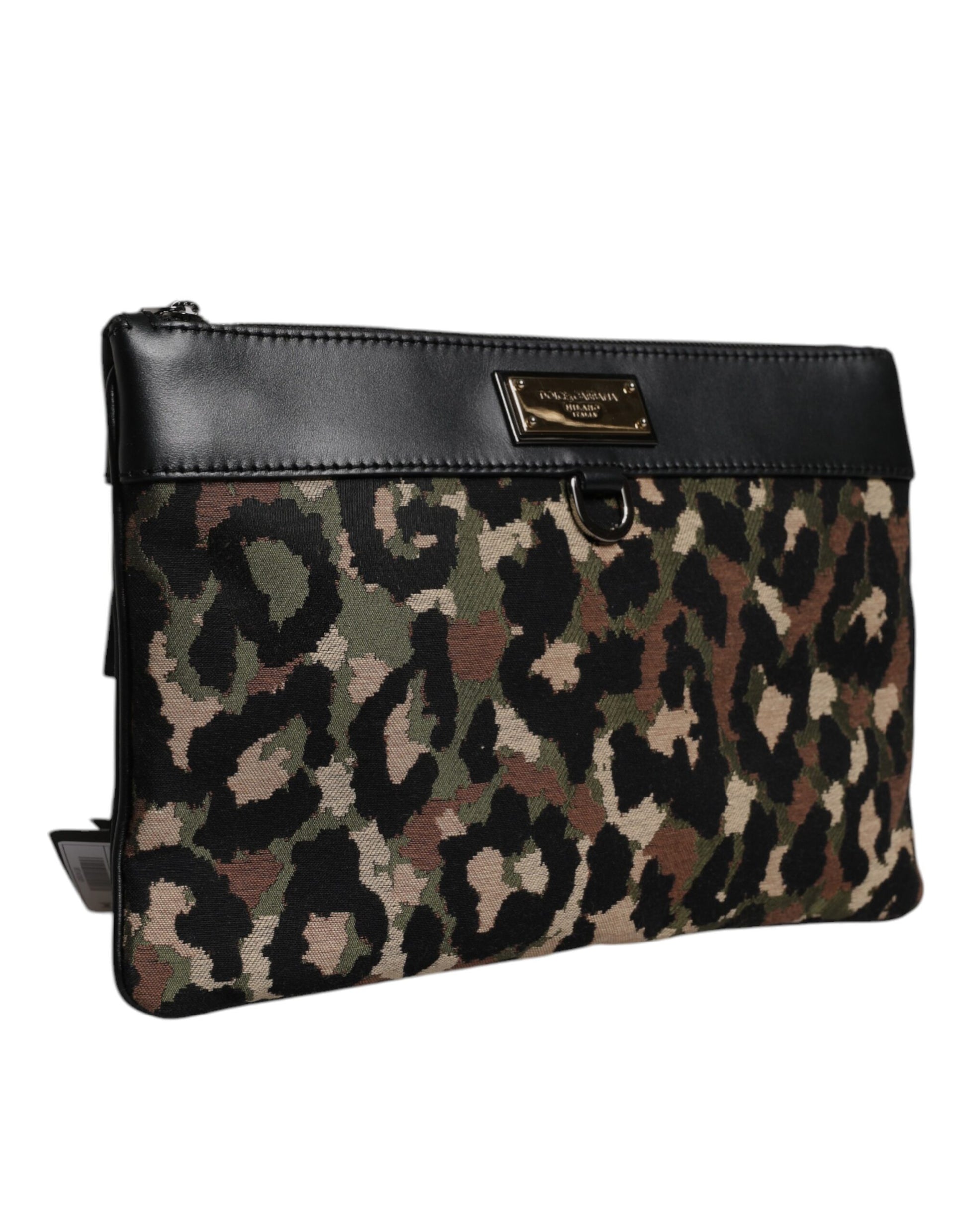 Dolce & Gabbana Multicolor Leopard Jacquard Print Logo Plaque Pouch Bag Dolce & Gabbana