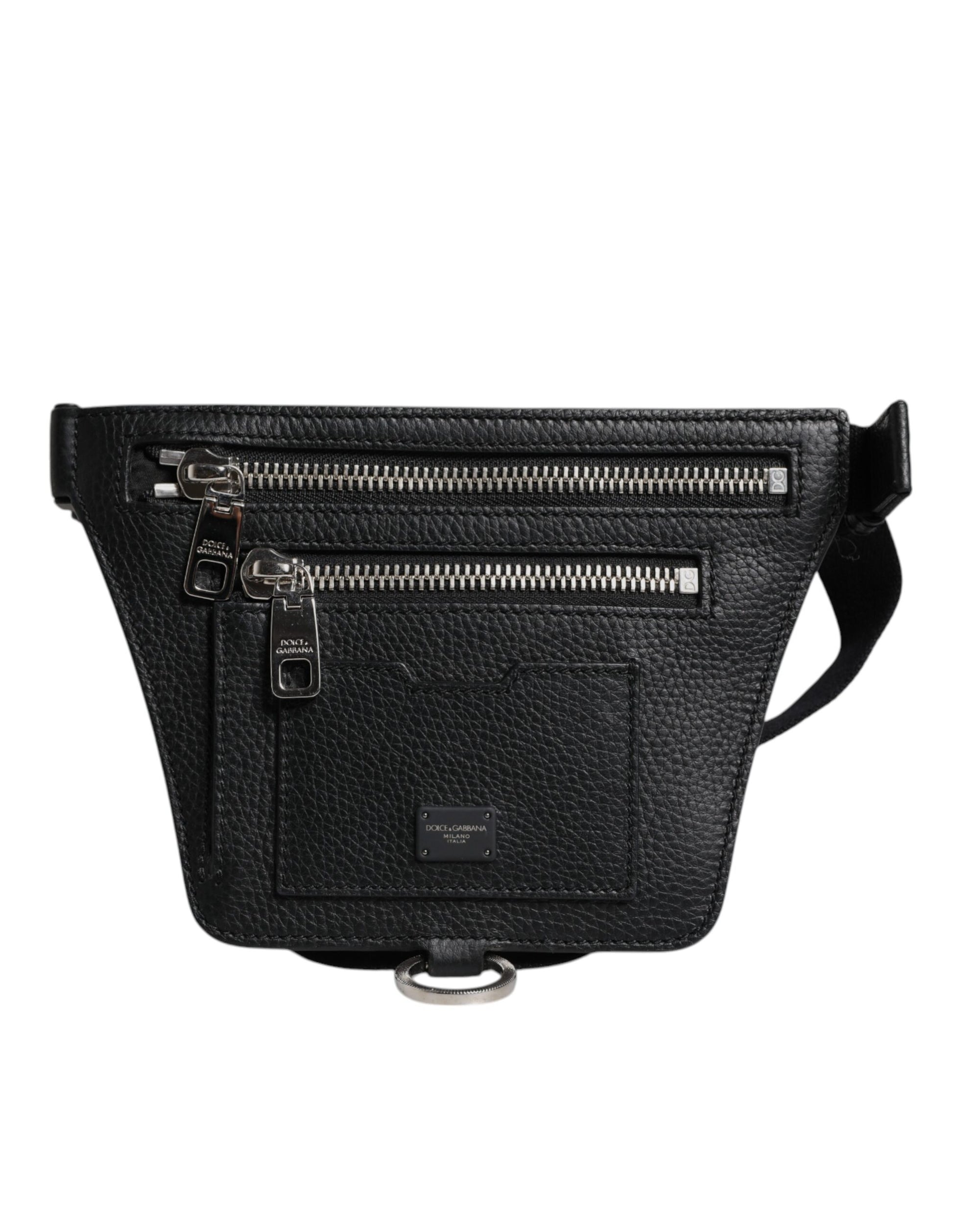 Dolce & Gabbana Black Calfskin Logo Plaque Belt Waist Men Fanny Pack Bag Dolce & Gabbana