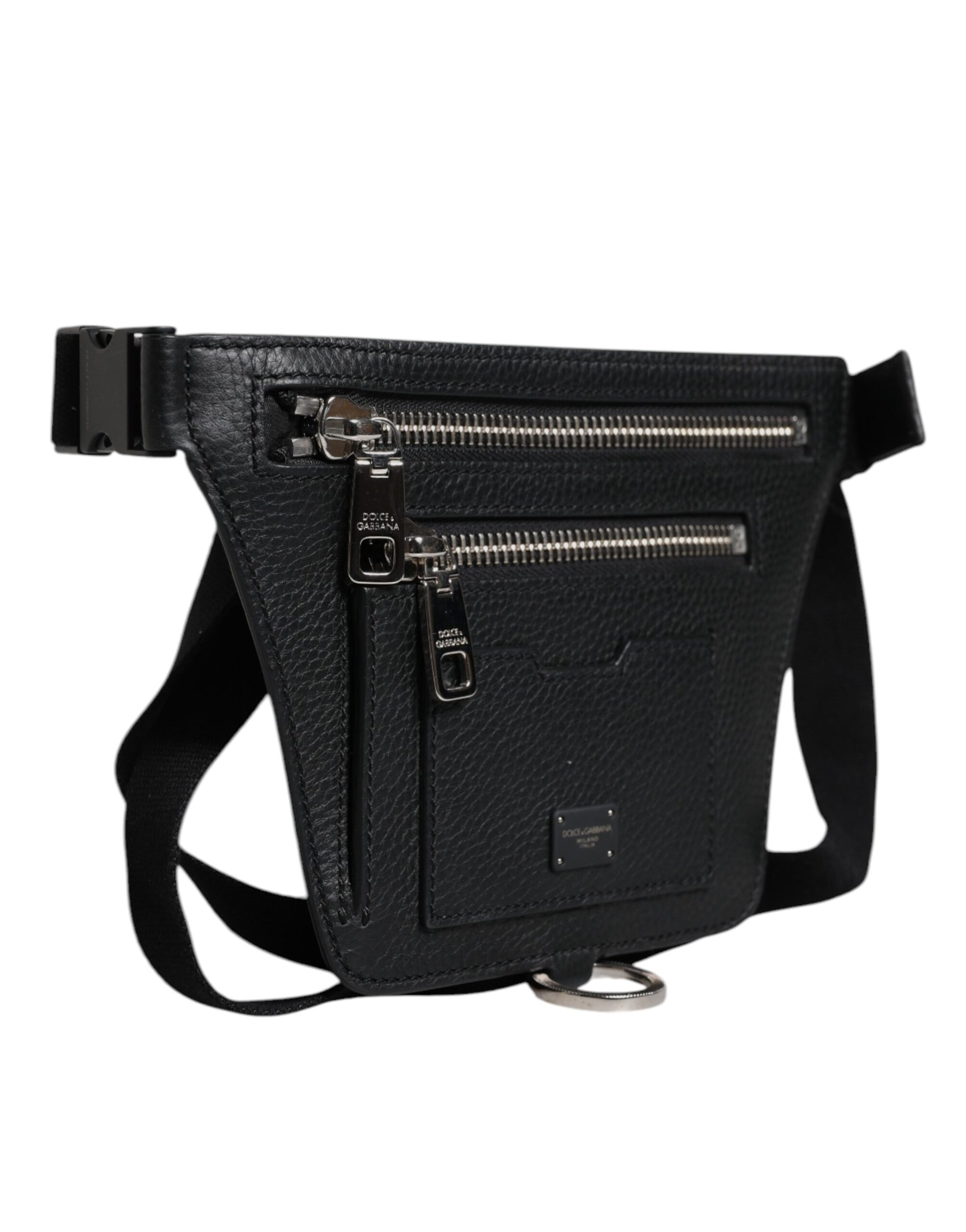Dolce & Gabbana Black Calfskin Logo Plaque Belt Waist Men Fanny Pack Bag Dolce & Gabbana