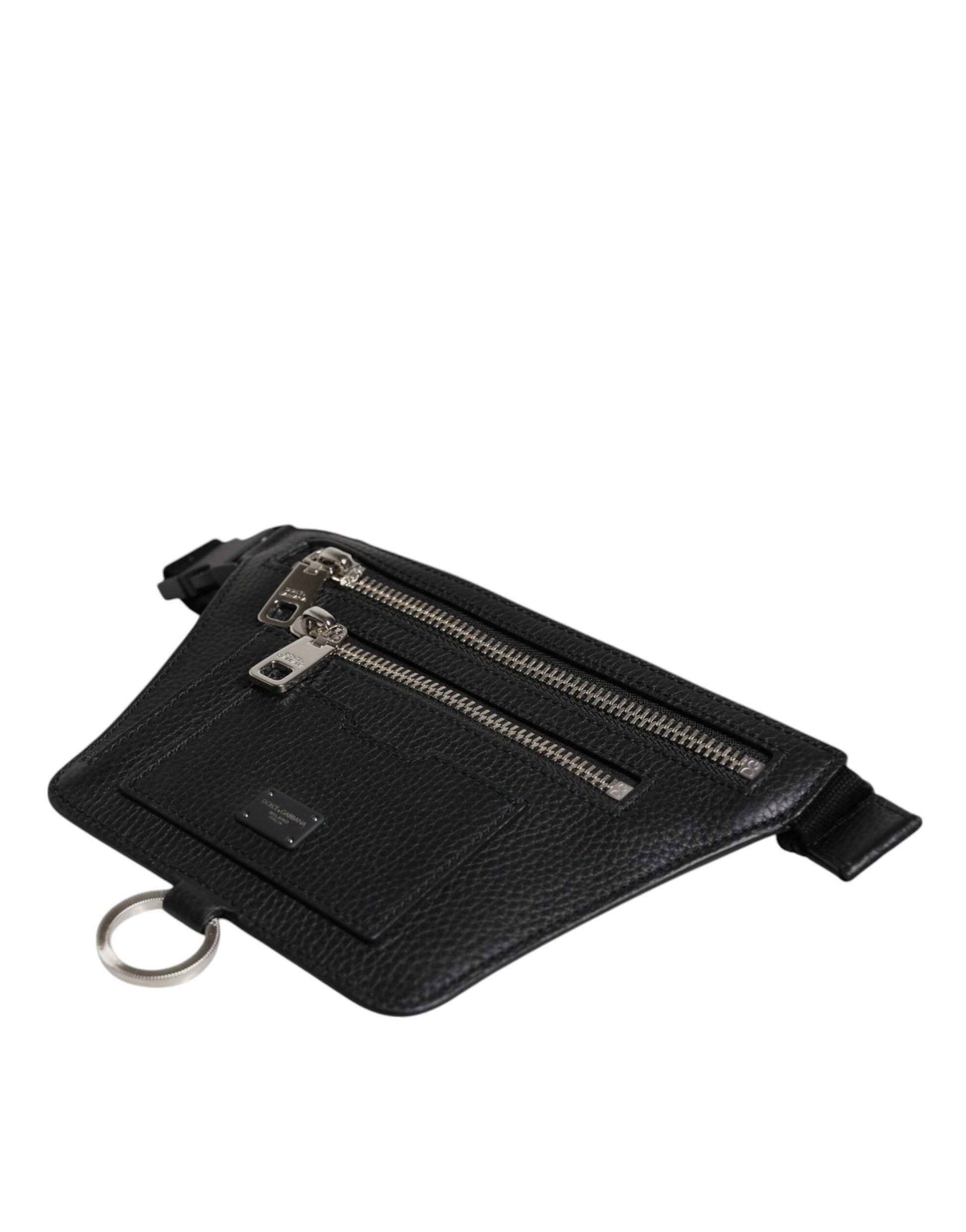 Dolce & Gabbana Black Calfskin Logo Plaque Belt Waist Men Fanny Pack Bag Dolce & Gabbana