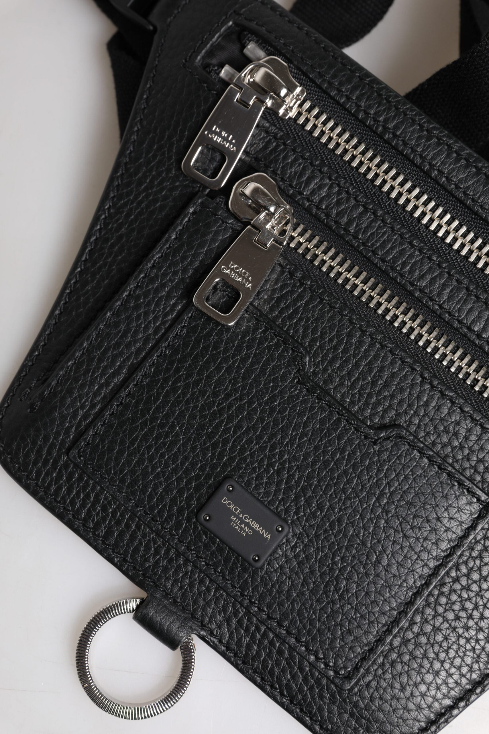 Dolce & Gabbana Black Calfskin Logo Plaque Belt Waist Men Fanny Pack Bag Dolce & Gabbana