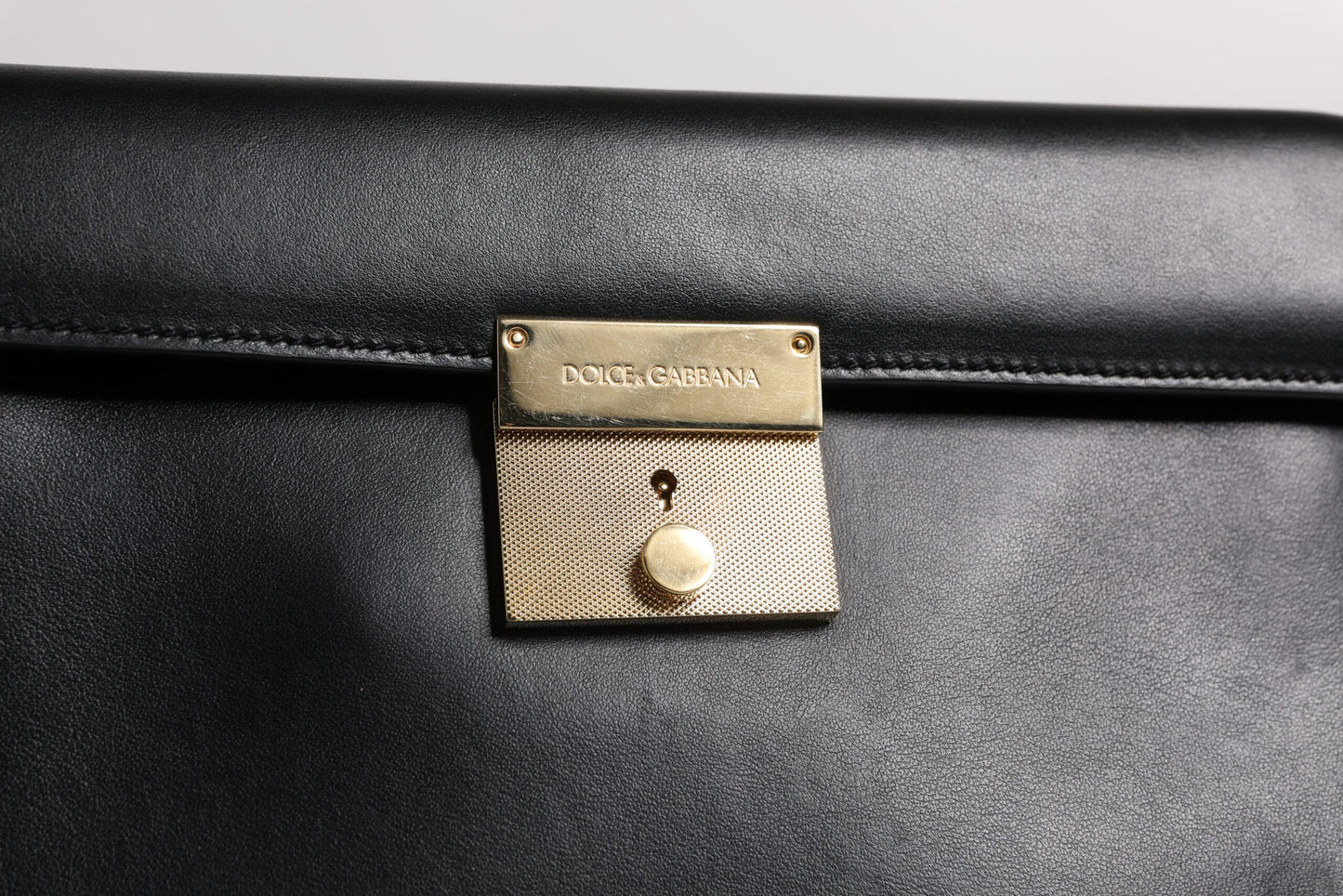 Dolce & Gabbana Black Leather Logo Plaque Document Briefcase Bag Dolce & Gabbana