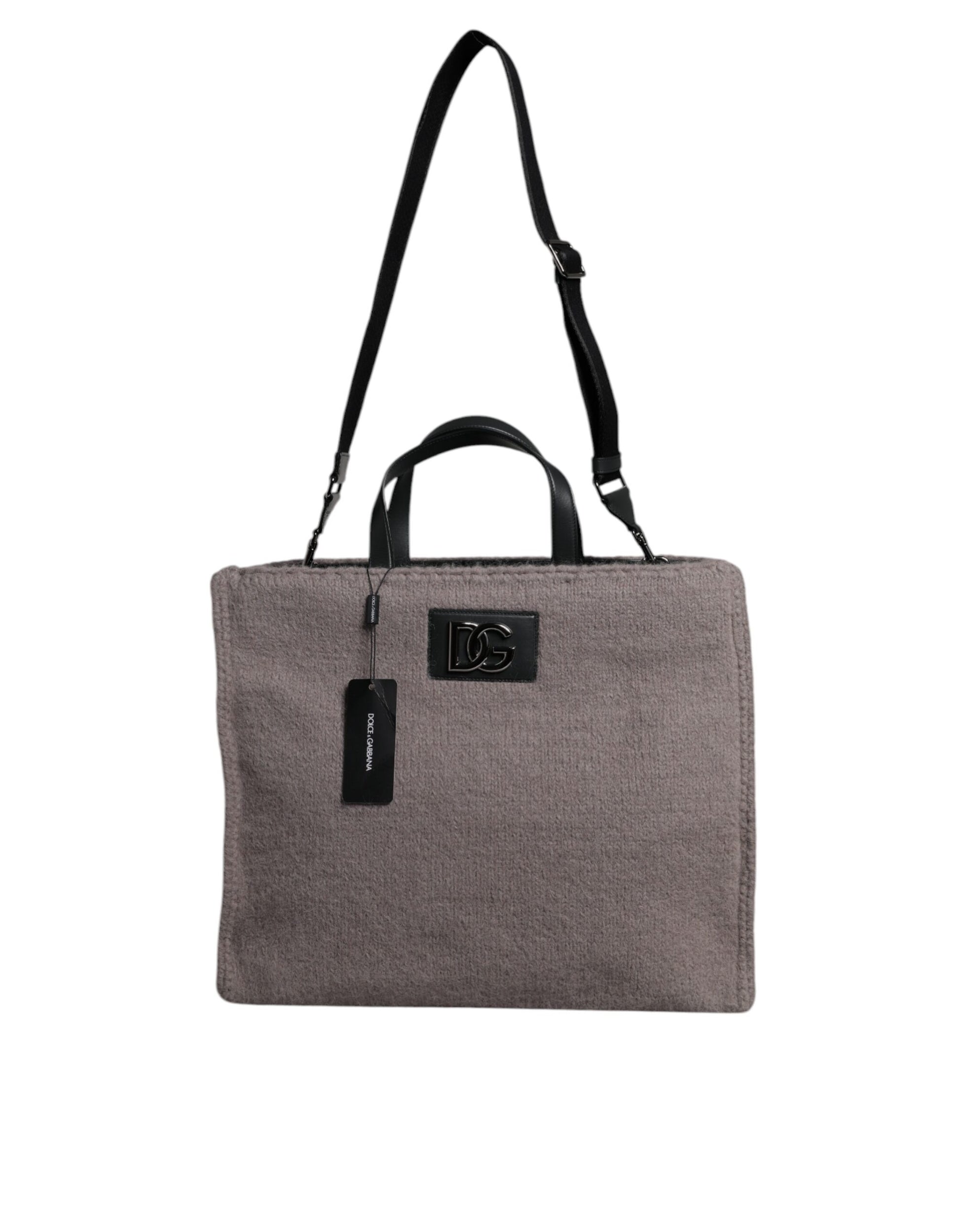 Dolce & Gabbana Grey Alpaca Wool Logo Plaque Tote Shoulder Bag Dolce & Gabbana