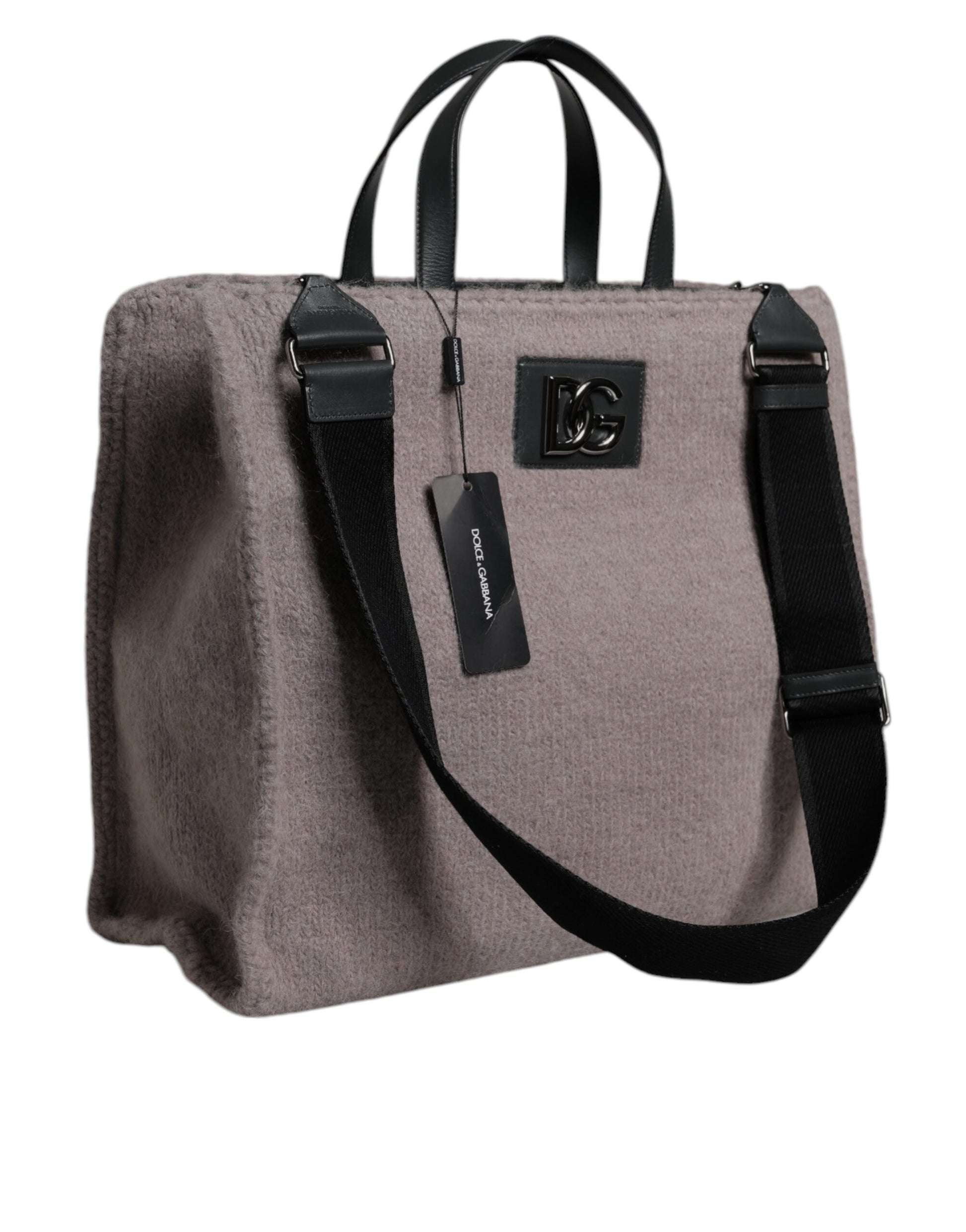 Dolce & Gabbana Grey Alpaca Wool Logo Plaque Tote Shoulder Bag Dolce & Gabbana