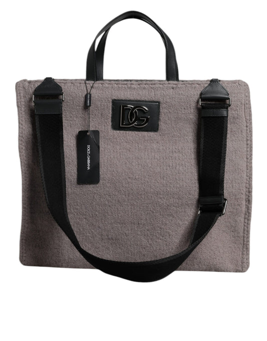 Dolce & Gabbana Grey Alpaca Wool Logo Plaque Tote Shoulder Bag Dolce & Gabbana