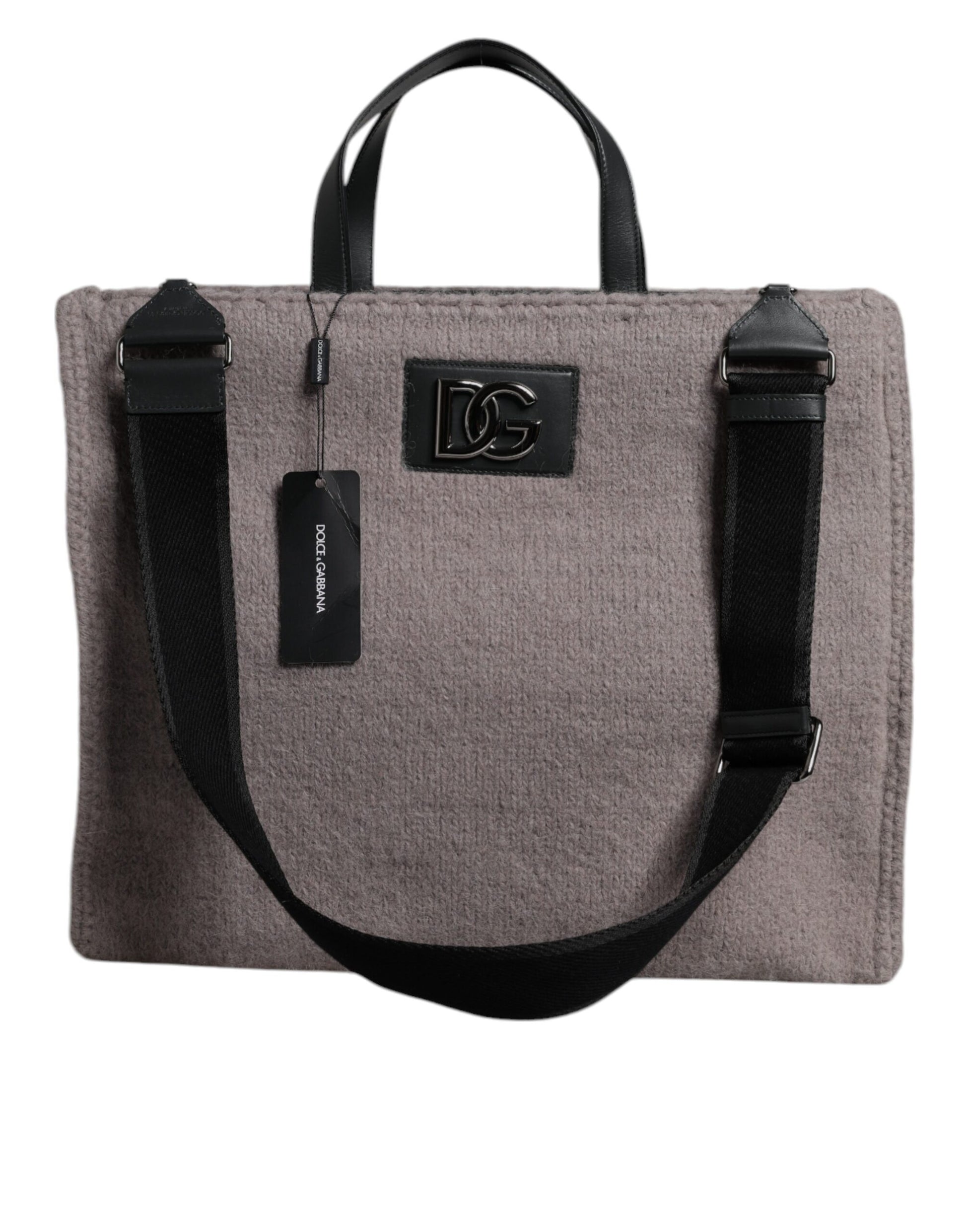 Dolce & Gabbana Grey Alpaca Wool Logo Plaque Tote Shoulder Bag Dolce & Gabbana