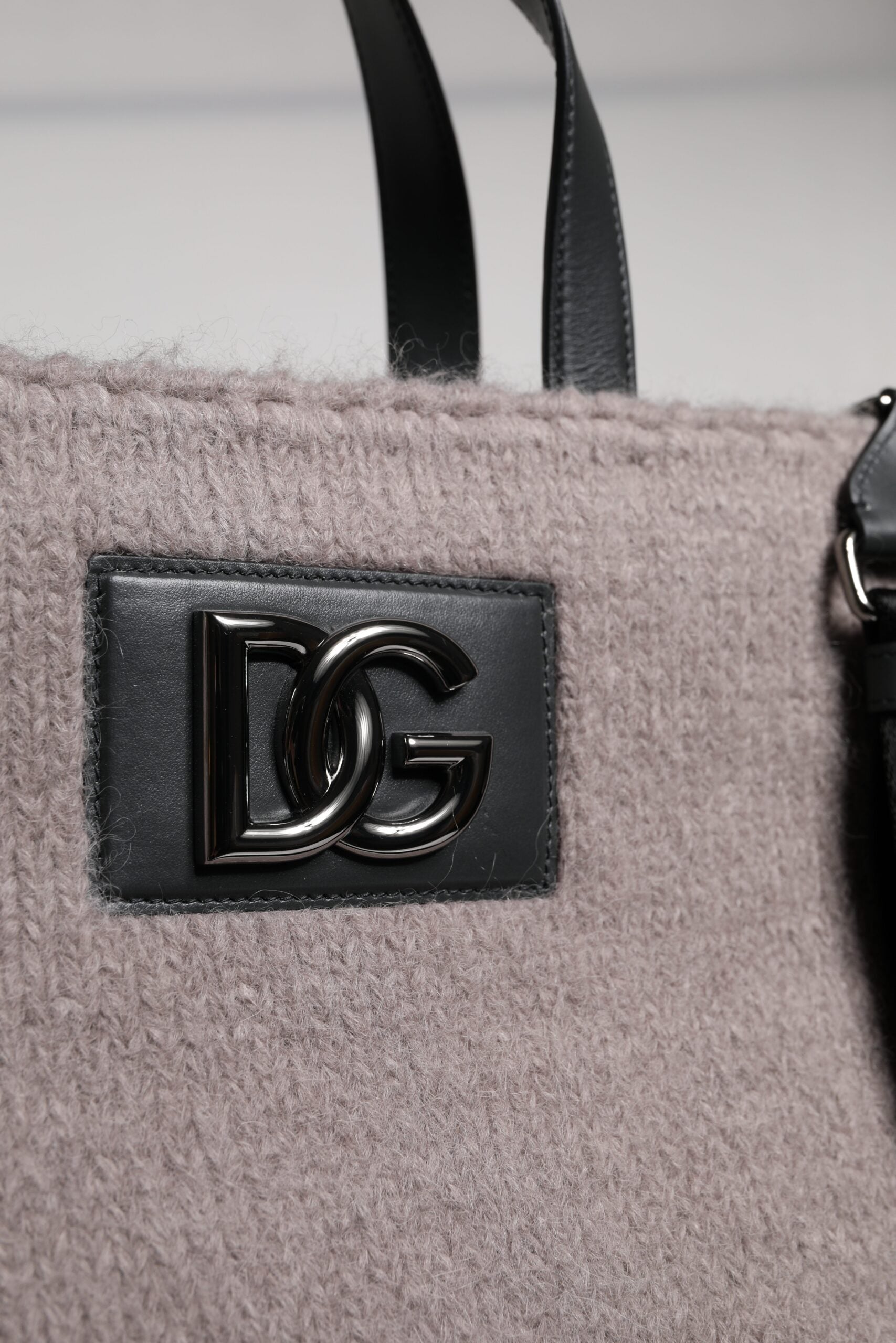 Dolce & Gabbana Grey Alpaca Wool Logo Plaque Tote Shoulder Bag Dolce & Gabbana