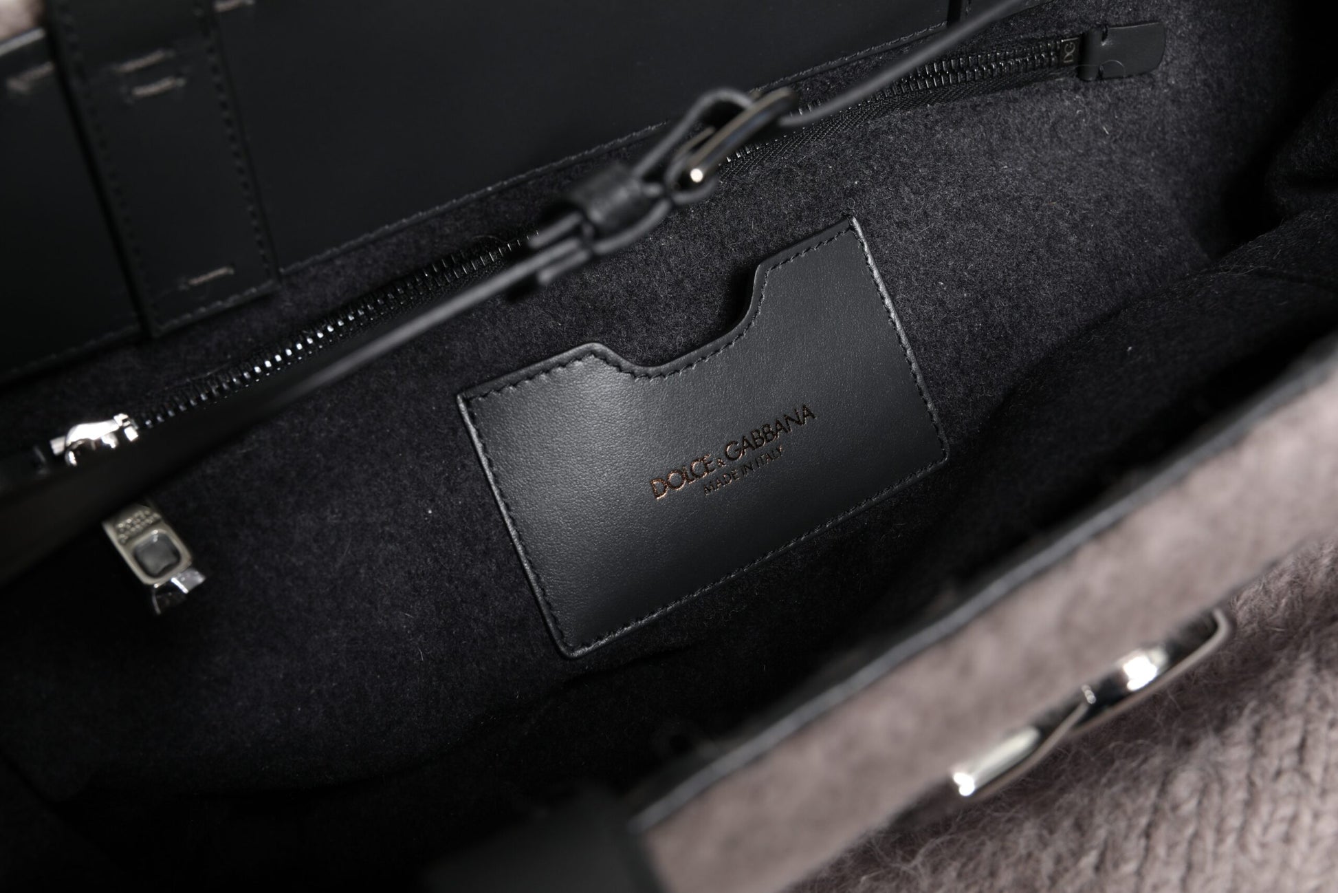 Dolce & Gabbana Grey Alpaca Wool Logo Plaque Tote Shoulder Bag Dolce & Gabbana