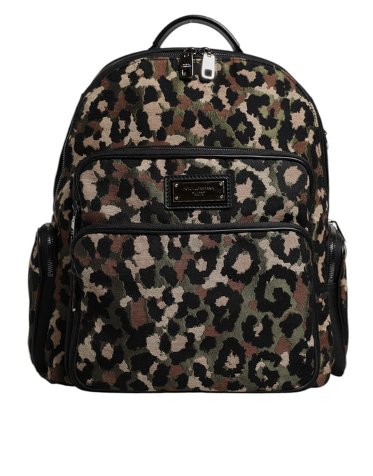 Dolce & Gabbana Multicolor Leopard Print DG Logo Plaque Men Backpack Bag Dolce & Gabbana