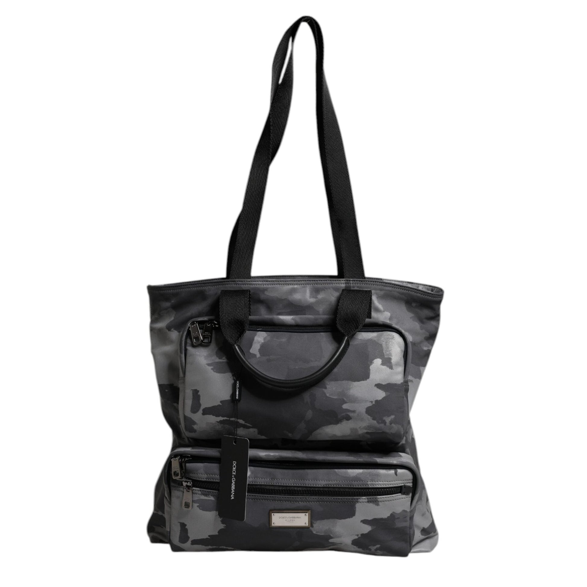 Dolce & Gabbana Gray Camo Cotton Multiple Compartments Tote Bag Dolce & Gabbana
