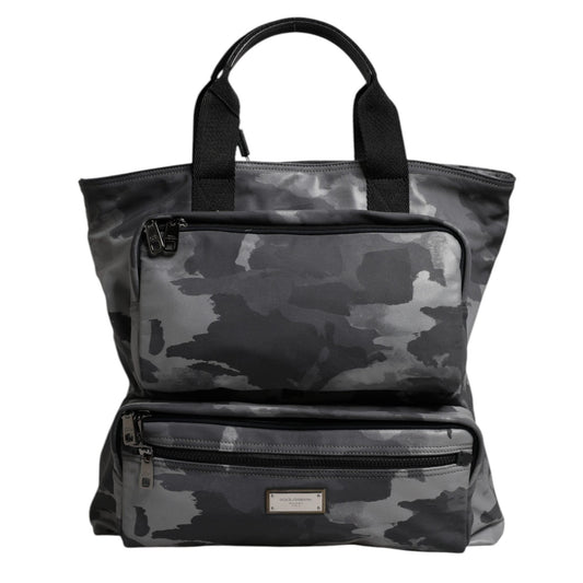 Dolce & Gabbana Gray Camo Cotton Multiple Compartments Tote Bag Dolce & Gabbana