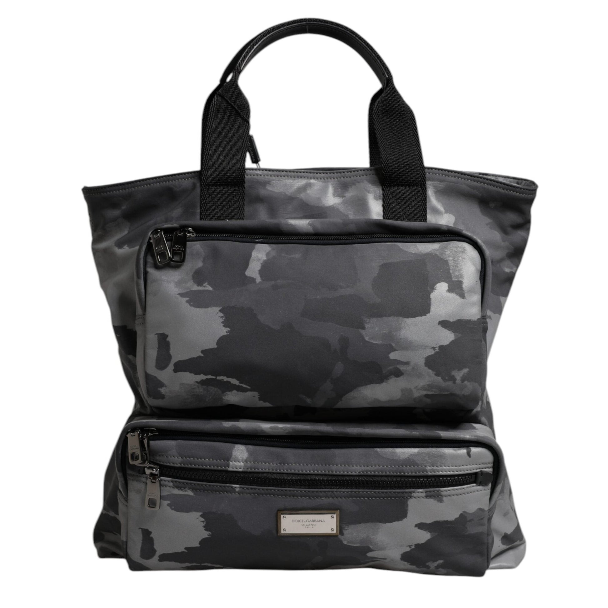 Dolce & Gabbana Gray Camo Cotton Multiple Compartments Tote Bag Dolce & Gabbana