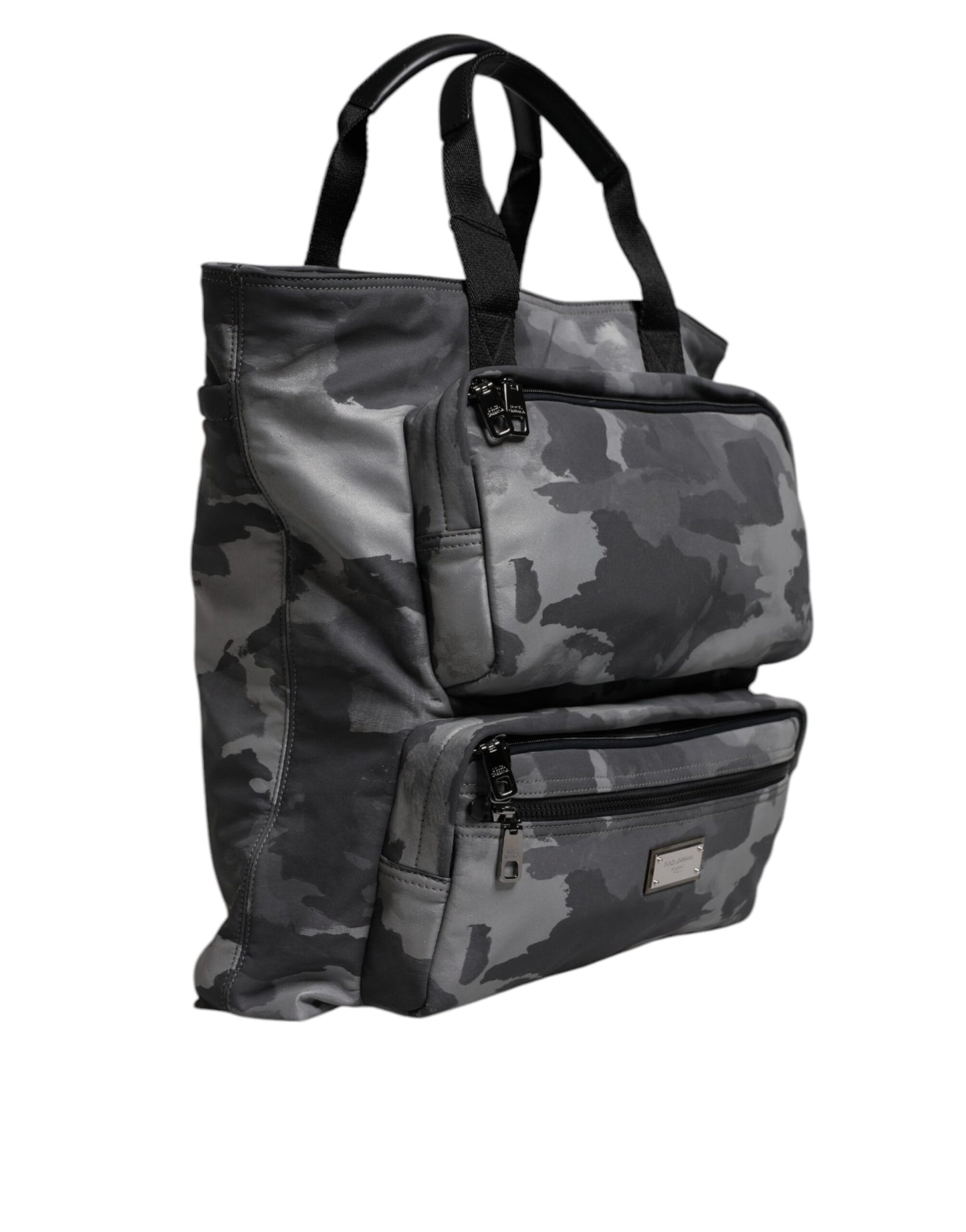Dolce & Gabbana Gray Camo Cotton Multiple Compartments Tote Bag Dolce & Gabbana