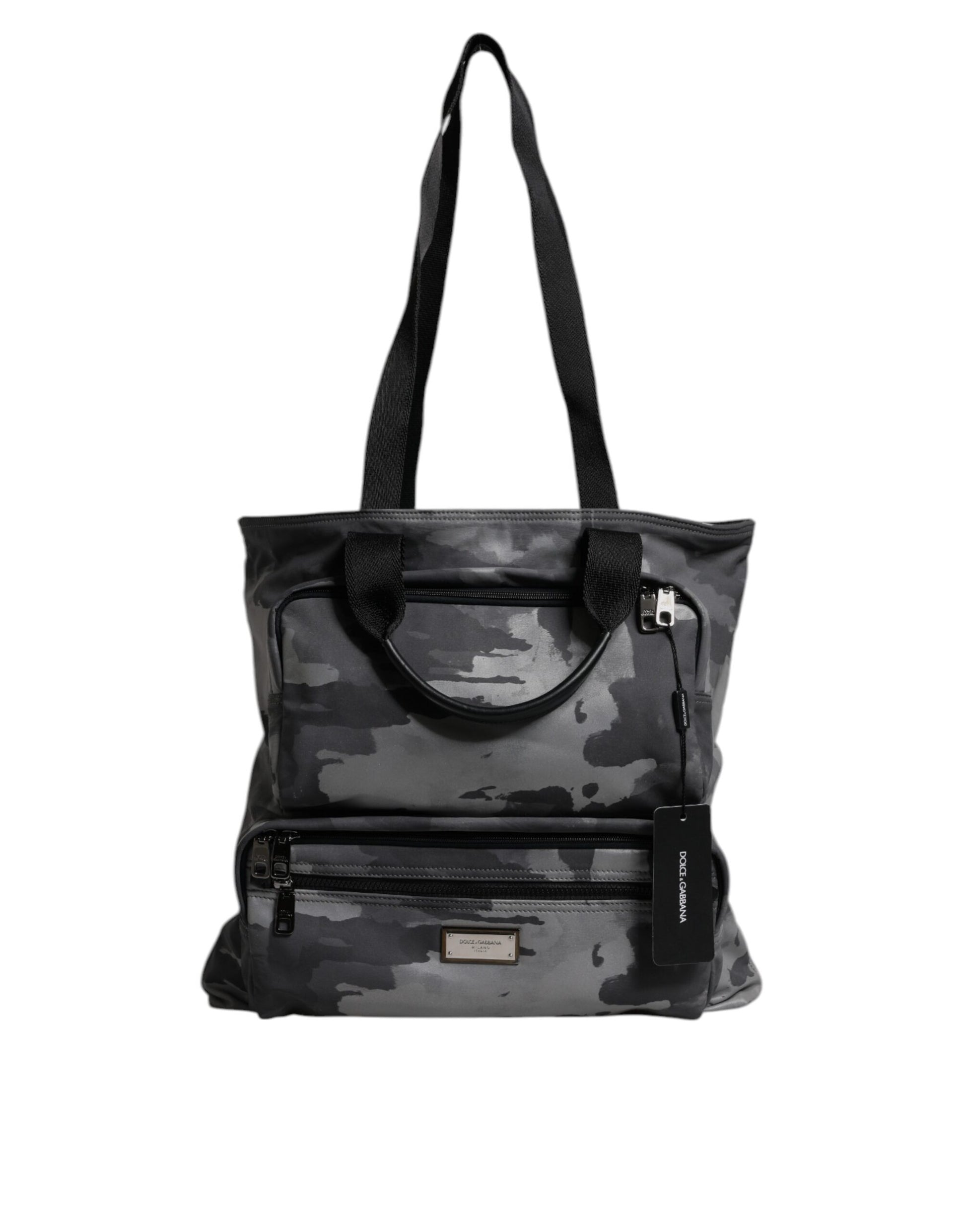 Dolce & Gabbana Gray Camo Cotton Multiple Compartments Tote Bag Dolce & Gabbana