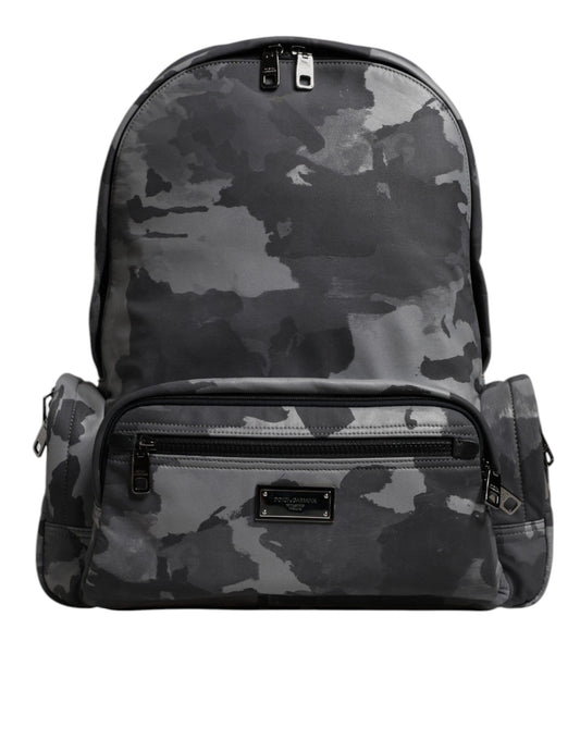 Dolce & Gabbana Gray Cotton Camouflage Logo Plaque Backpack Bag Dolce & Gabbana
