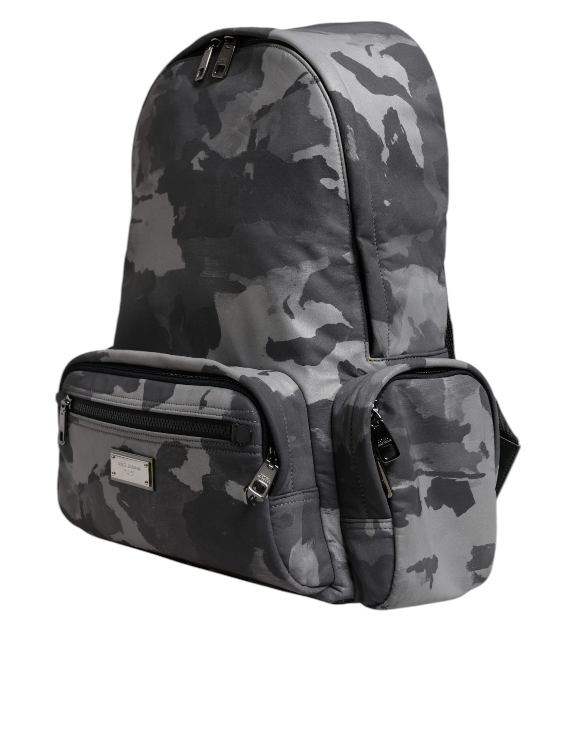 Dolce & Gabbana Gray Cotton Camouflage Logo Plaque Backpack Bag Dolce & Gabbana