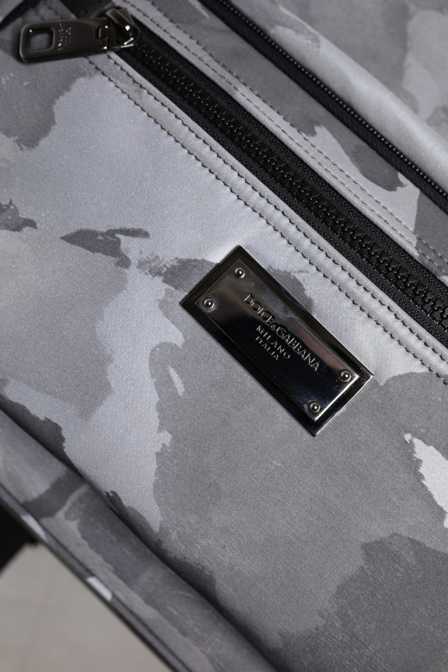 Dolce & Gabbana Gray Cotton Camouflage Logo Plaque Backpack Bag Dolce & Gabbana