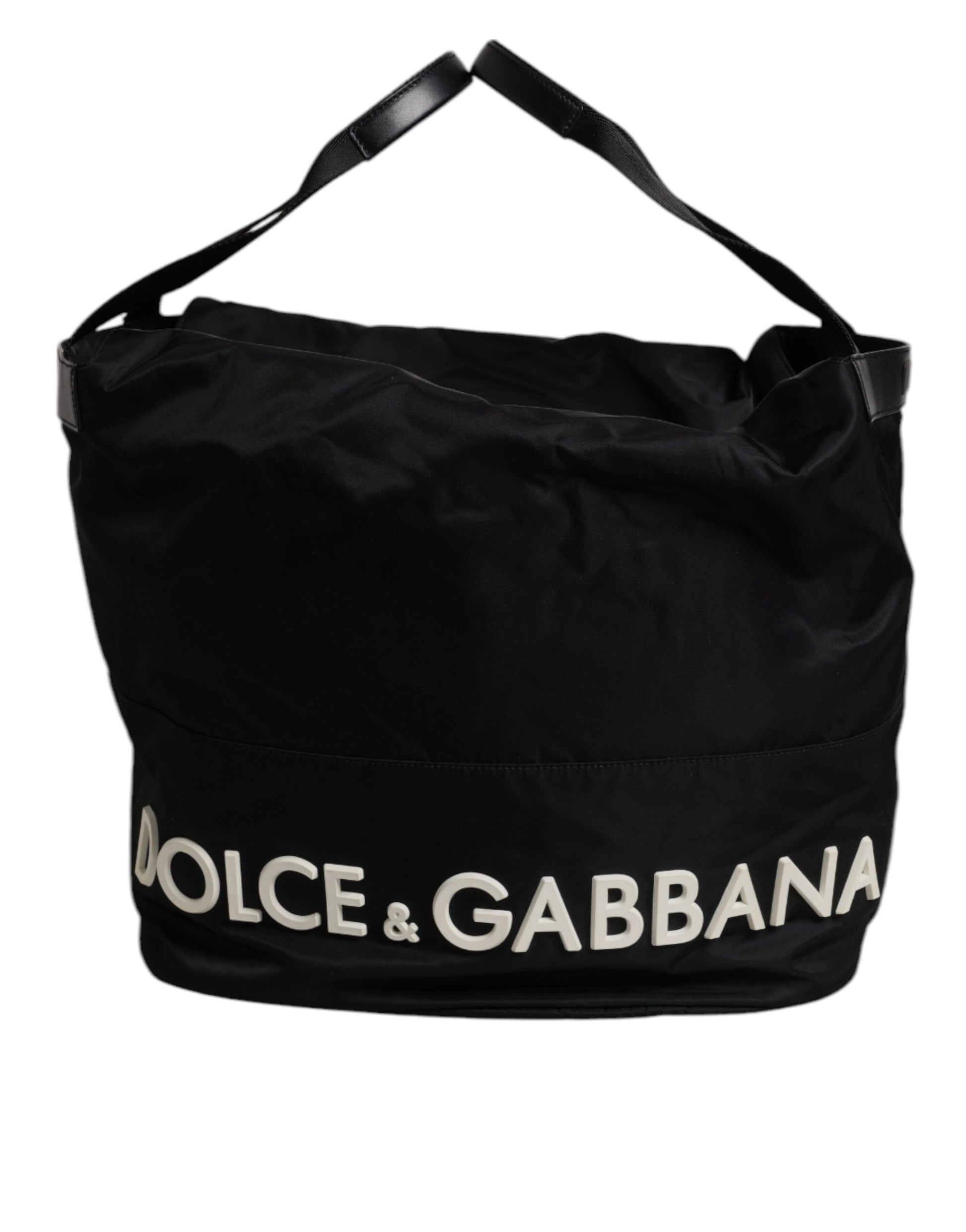 Dolce & Gabbana Black Nylon White Iconic Logo Shoulder Bucket Bag Dolce & Gabbana