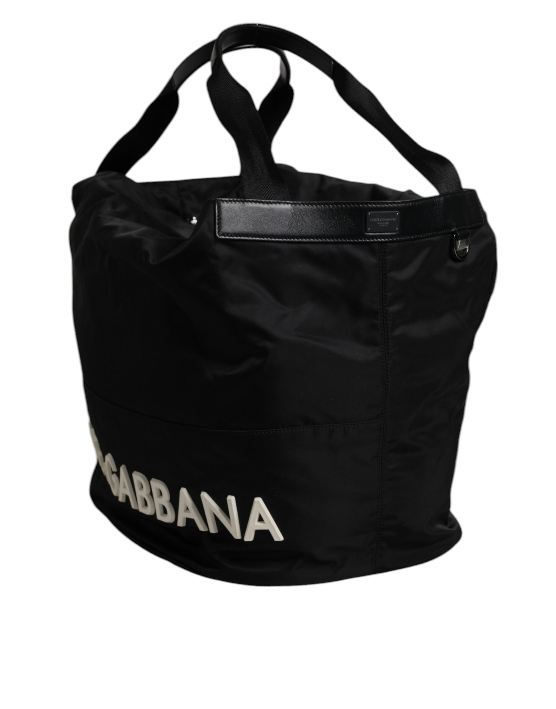 Dolce & Gabbana Black Nylon White Iconic Logo Shoulder Bucket Bag Dolce & Gabbana
