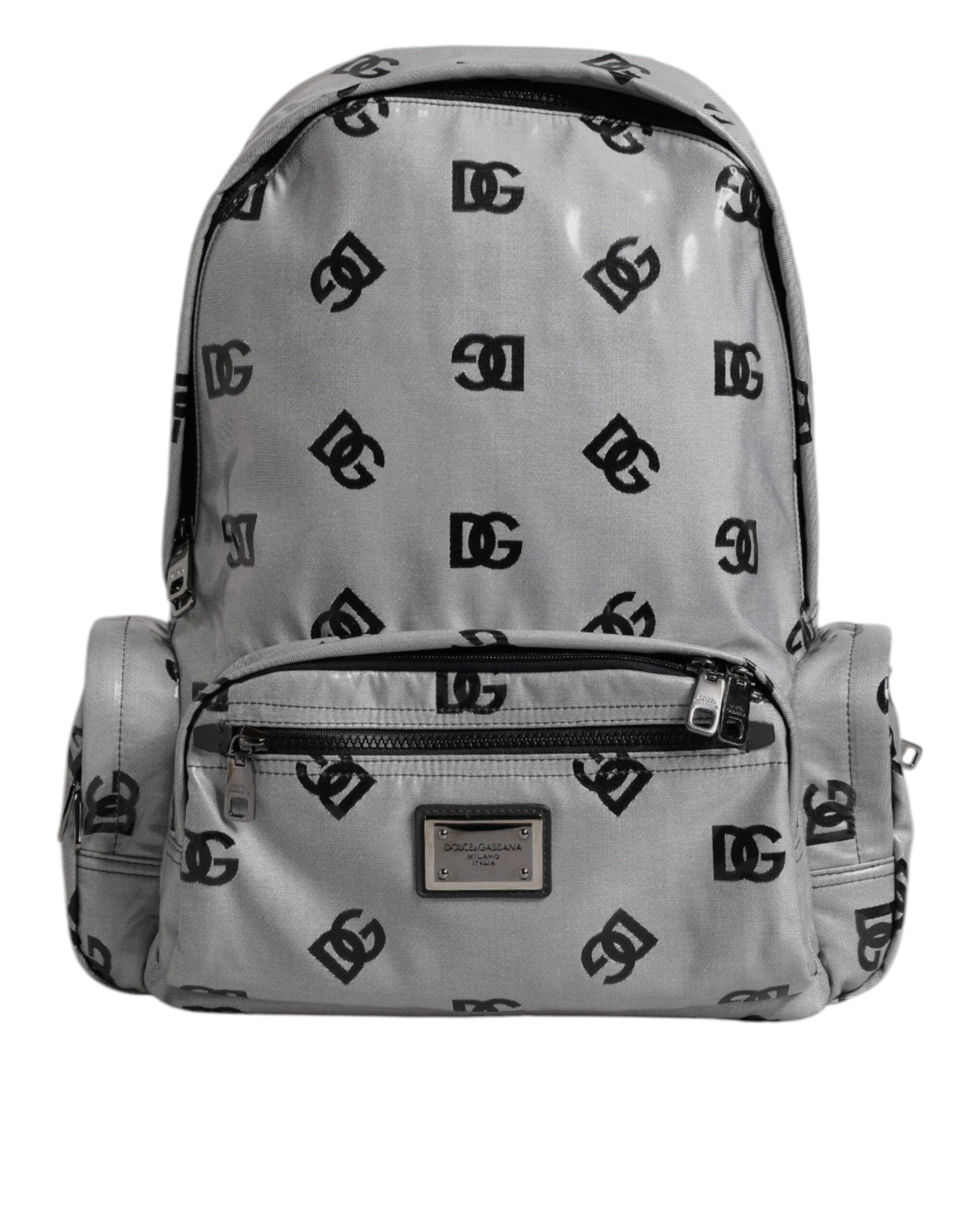 Dolce & Gabbana Polyester Gray Black DG Logo Plaque Backpack Bag Dolce & Gabbana