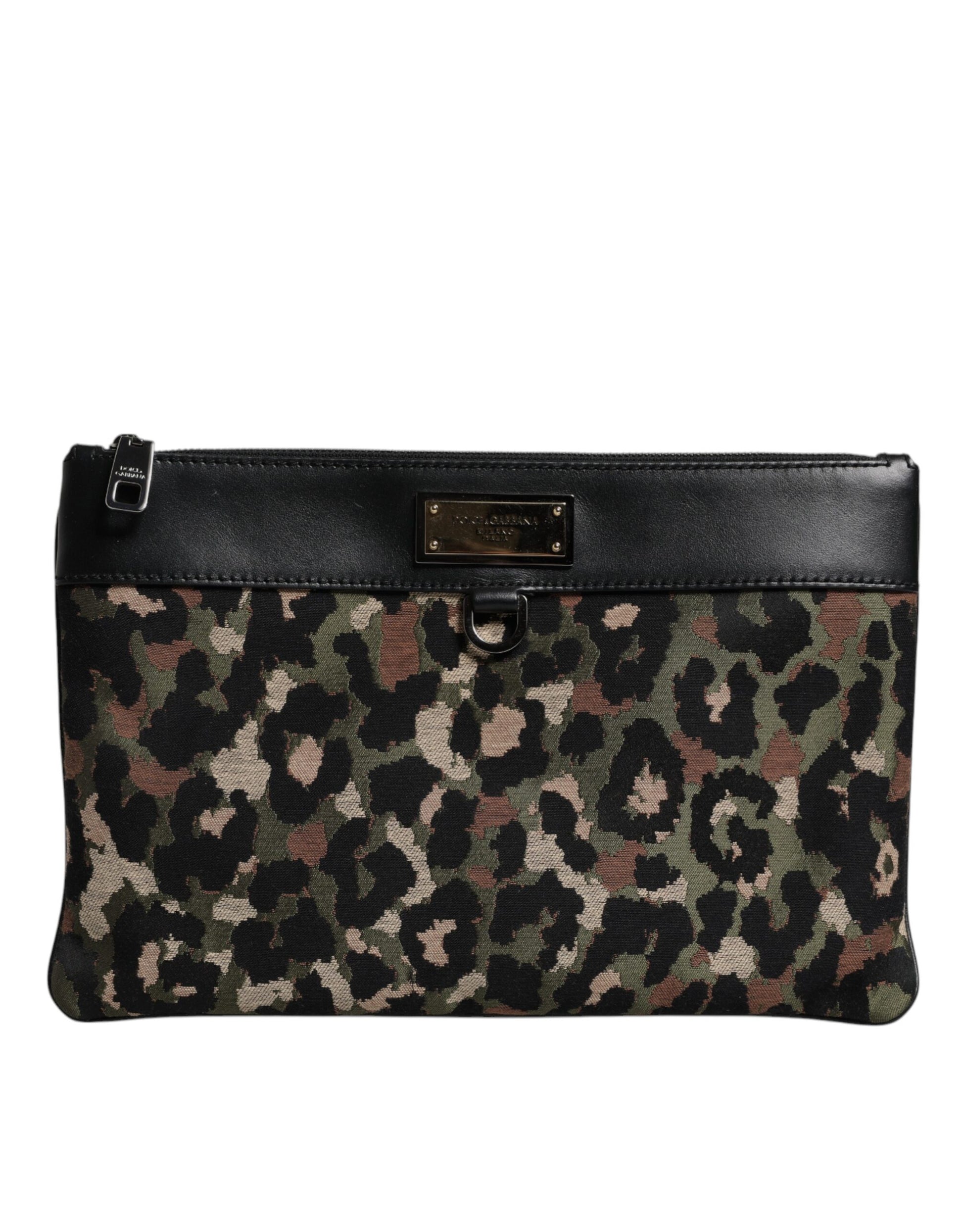 Dolce & Gabbana Multicolor Leopard Jacquard Print Logo Plaque Pouch Bag Dolce & Gabbana