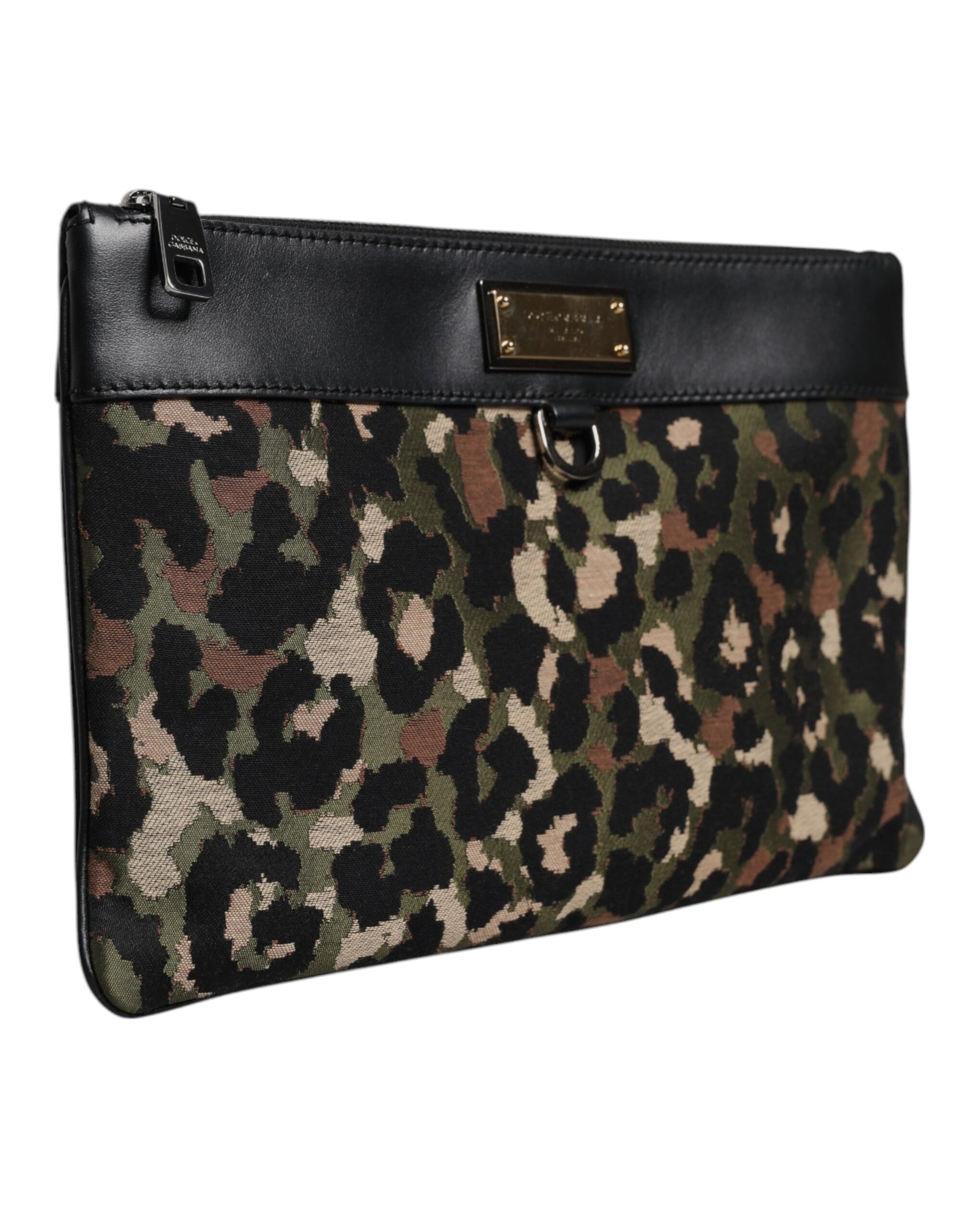 Dolce & Gabbana Multicolor Leopard Jacquard Print Logo Plaque Pouch Bag Dolce & Gabbana