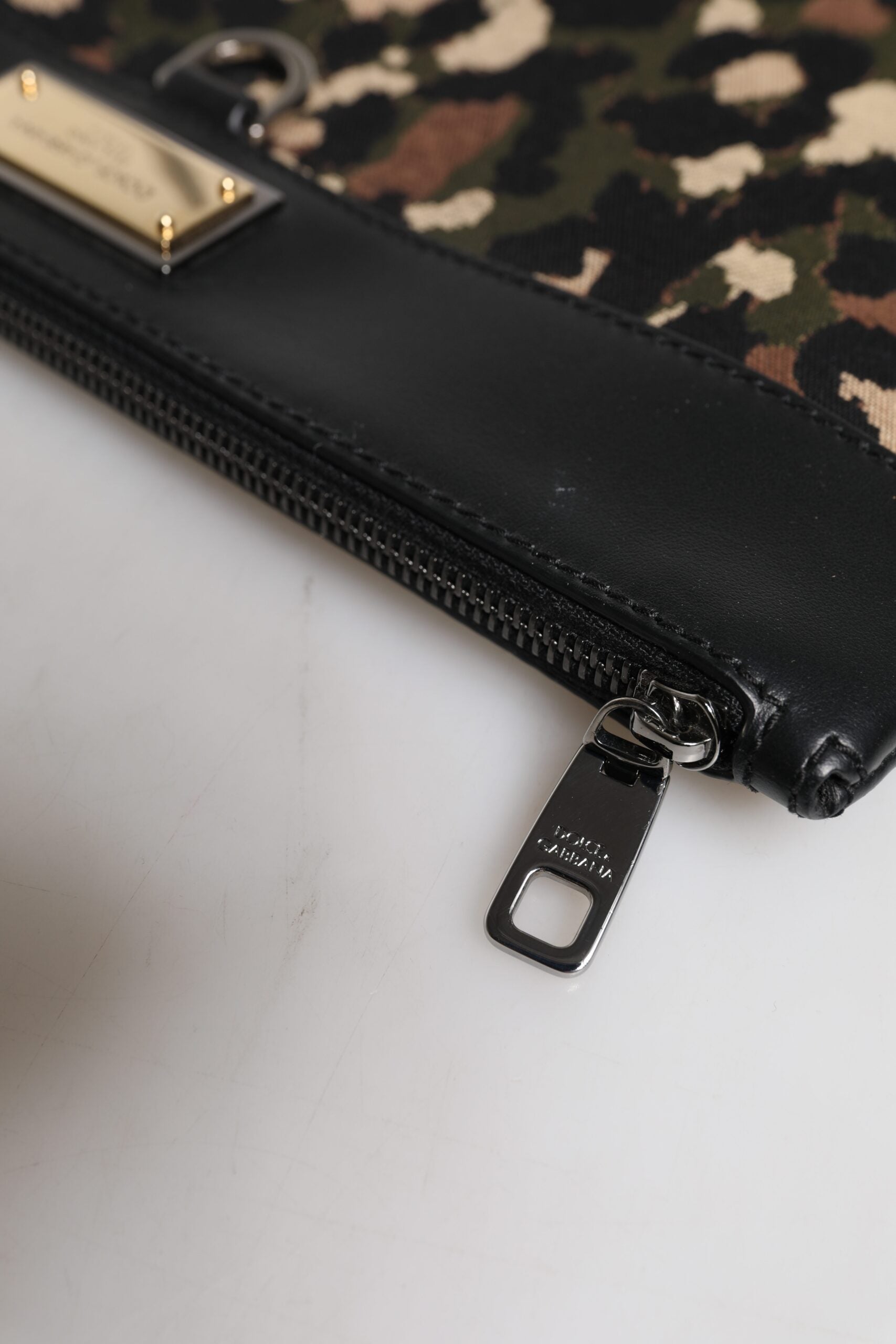 Dolce & Gabbana Multicolor Leopard Jacquard Print Logo Plaque Pouch Bag Dolce & Gabbana