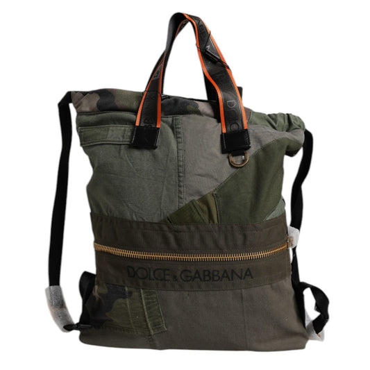 Dolce & Gabbana Military Green Patchwork Rucksack Backpack Bag