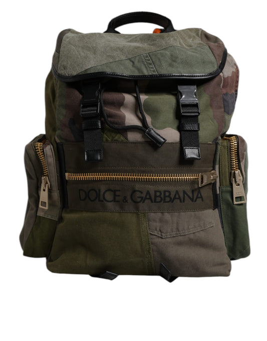 Dolce & Gabbana Military Green Patchwork School Backpack Bag Dolce & Gabbana