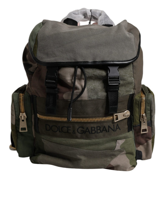 Dolce & Gabbana Military Green Patchwork School Backpack Bag Dolce & Gabbana