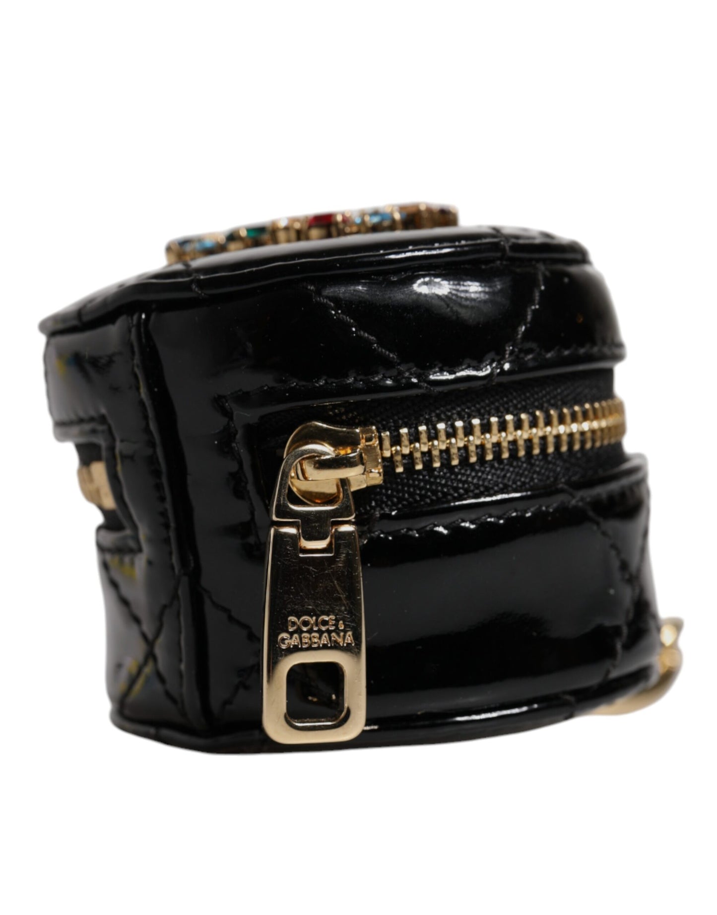 Dolce & Gabbana Black Lamb Leather DG Crystal Round Coin Purse Wallet Dolce & Gabbana