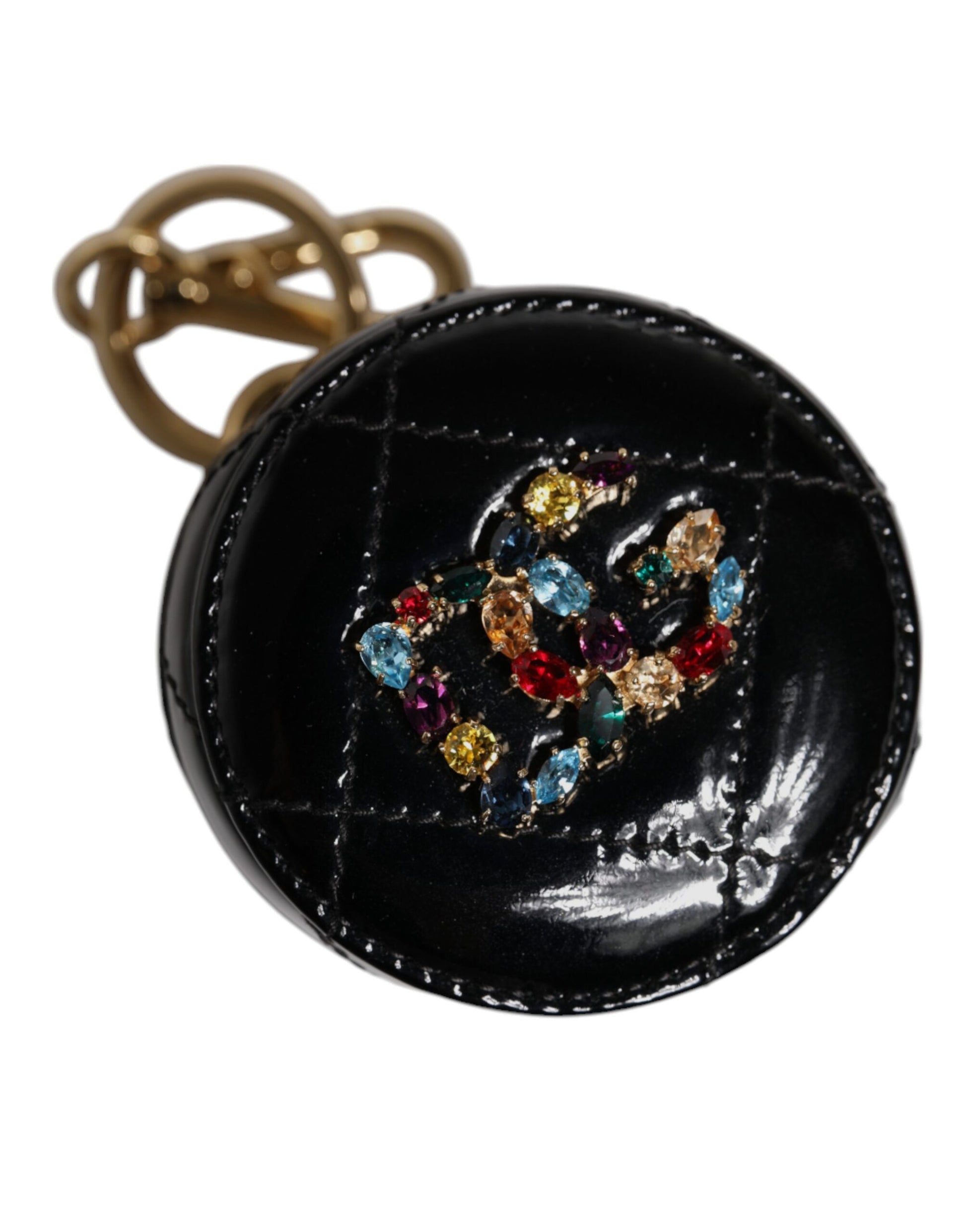 Dolce & Gabbana Black Lamb Leather DG Crystal Round Coin Purse Wallet Dolce & Gabbana