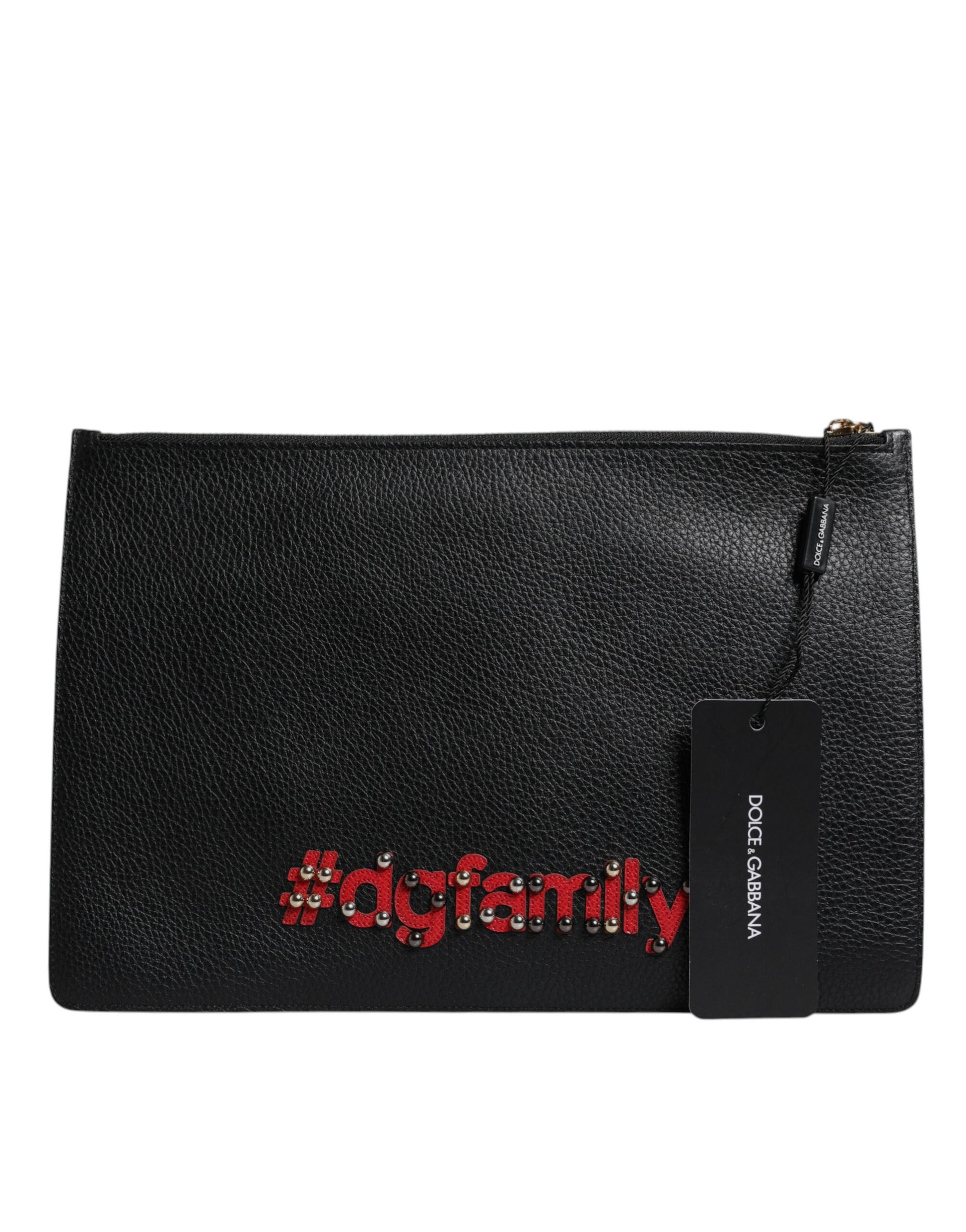 Dolce & Gabbana Black #DGFamily Embellished Leather Clutch Bag Dolce & Gabbana