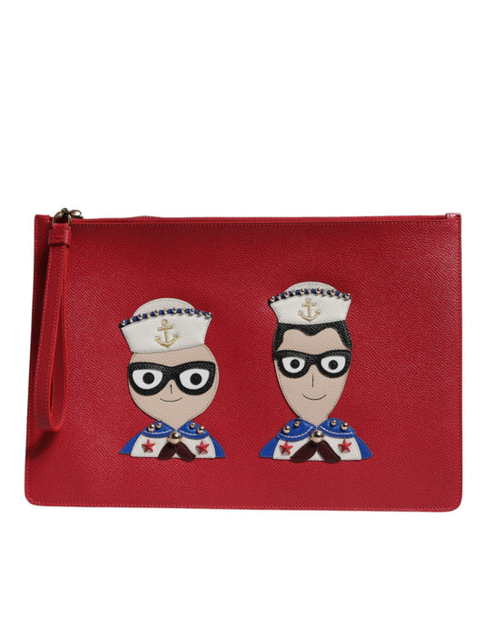 Dolce & Gabbana Red #DGFamily Embellished Leather Clutch Bag Dolce & Gabbana