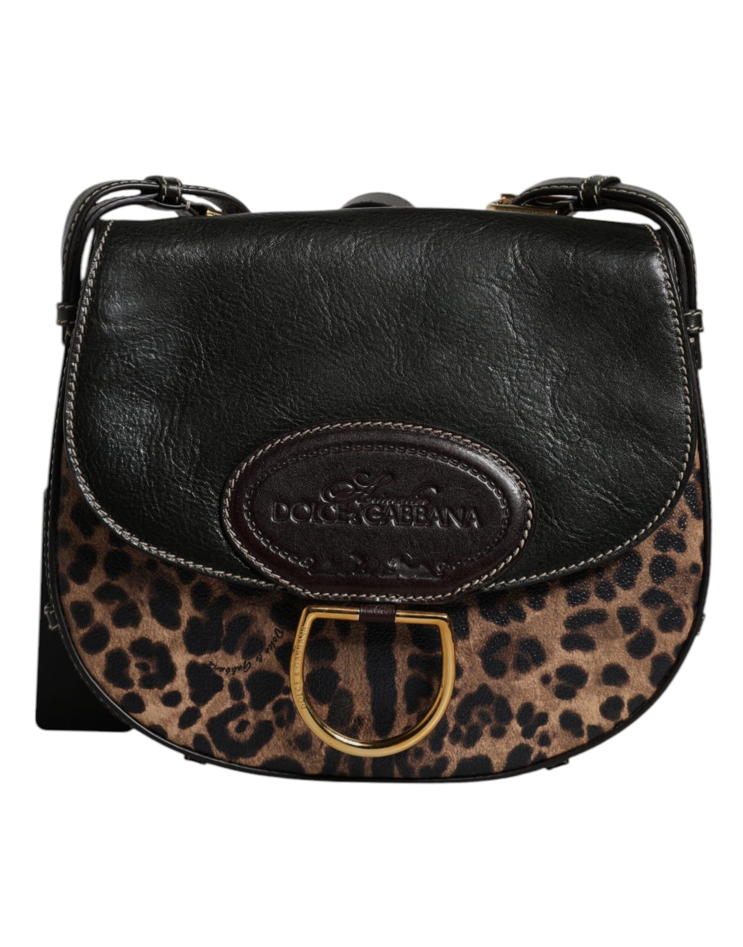 Dolce & Gabbana Black Brown Leopard Leather Shoulder Strap Bag Dolce & Gabbana
