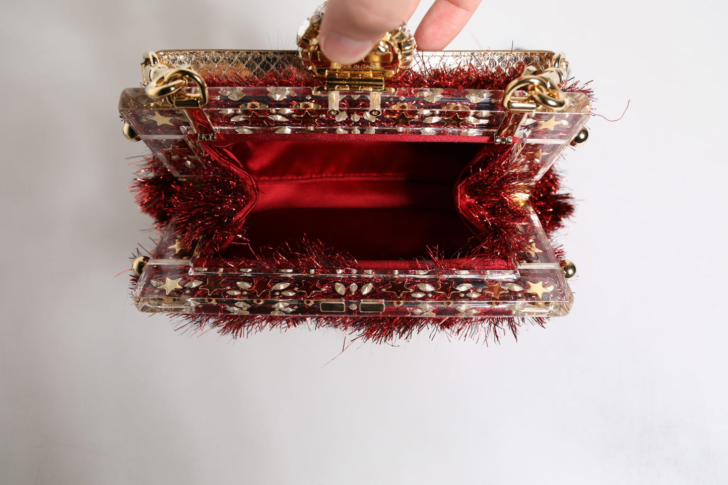 Dolce & Gabbana Red Gold Chain VANDA Tinsel Crystals Evening Clutch Bag Dolce & Gabbana