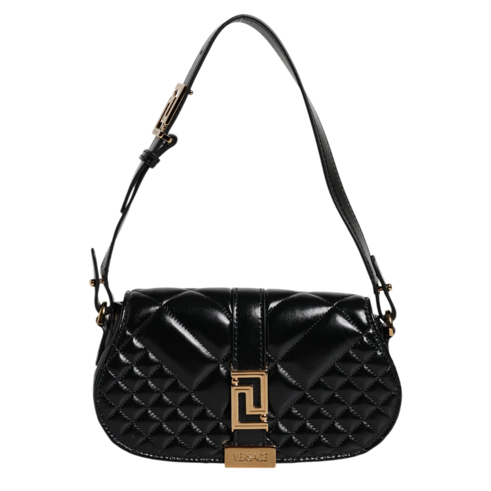 Versace Black Calf Leather Quilted Shoulder Strap Bag Versace