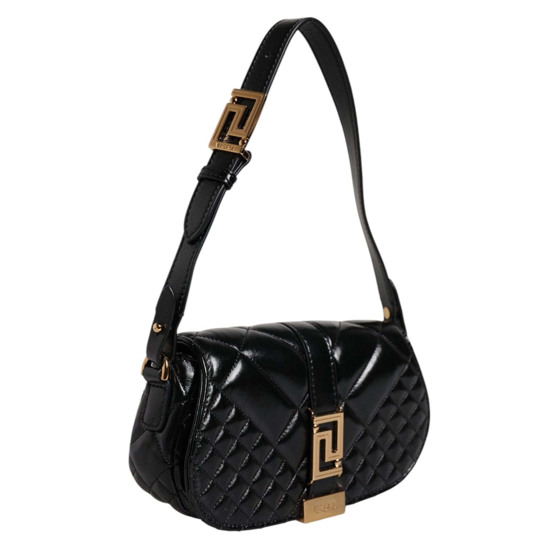 Versace Black Calf Leather Quilted Shoulder Strap Bag Versace