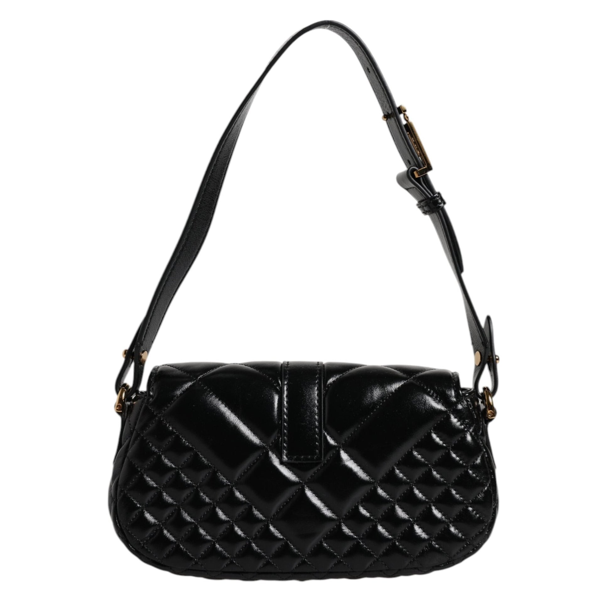 Versace Black Calf Leather Quilted Shoulder Strap Bag Versace