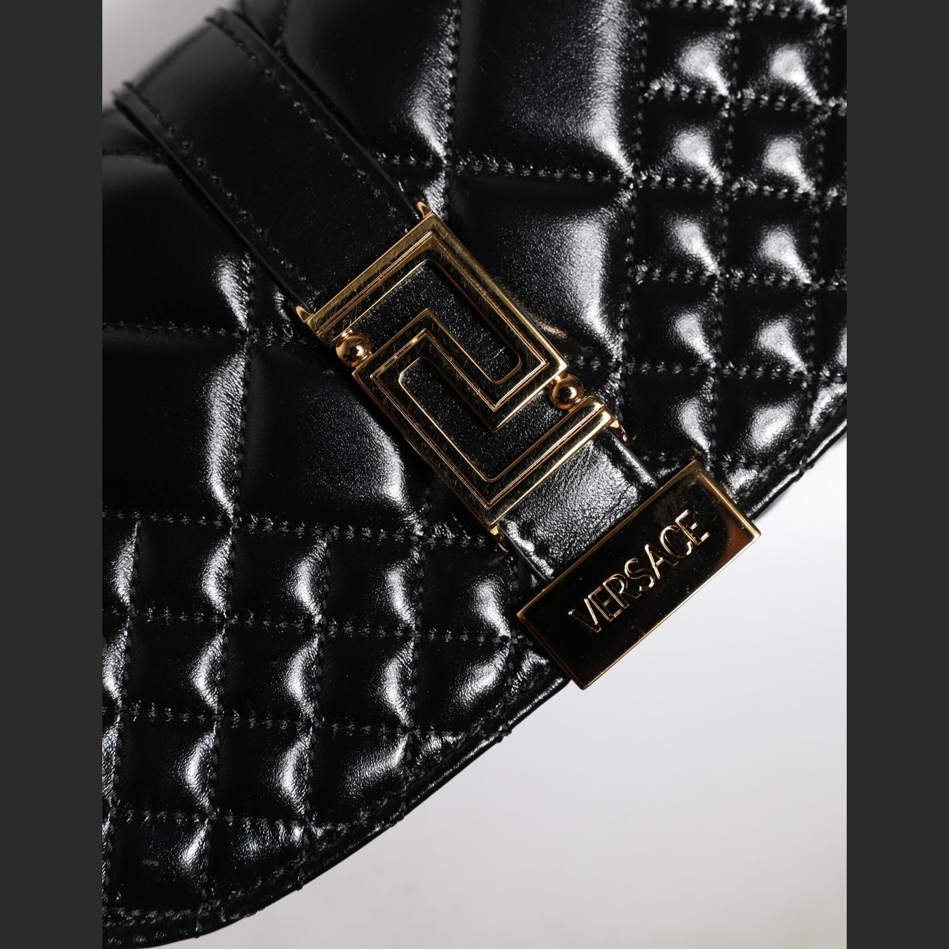 Versace Black Calf Leather Quilted Shoulder Strap Bag Versace