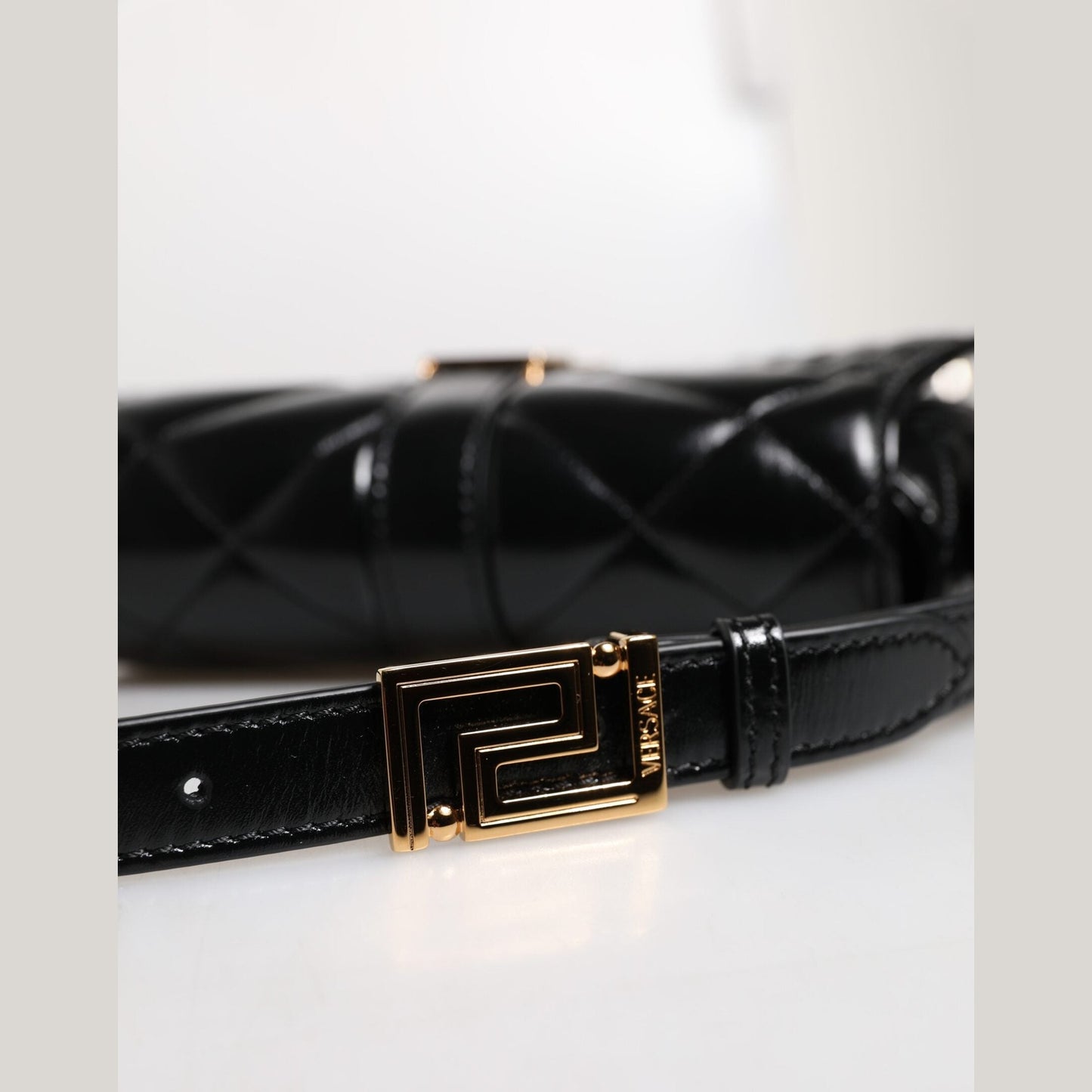 Versace Black Calf Leather Quilted Shoulder Strap Bag Versace