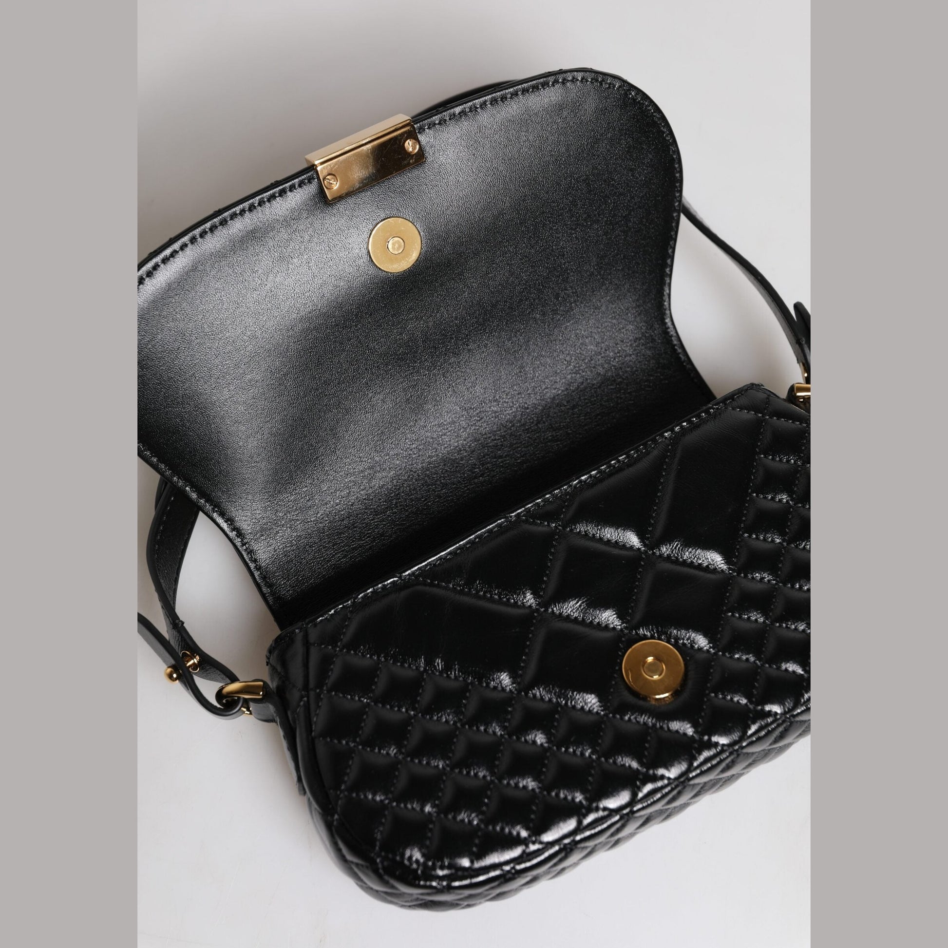 Versace Black Calf Leather Quilted Shoulder Strap Bag Versace