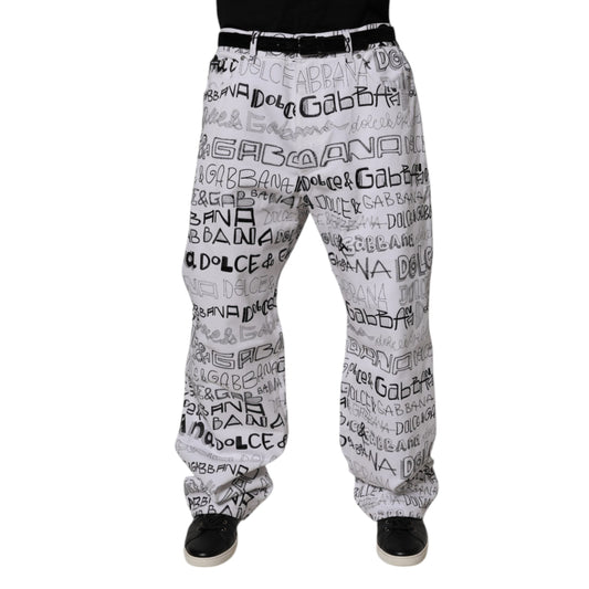 Dolce & Gabbana White Logo Print Straight Men Denim Jeans
