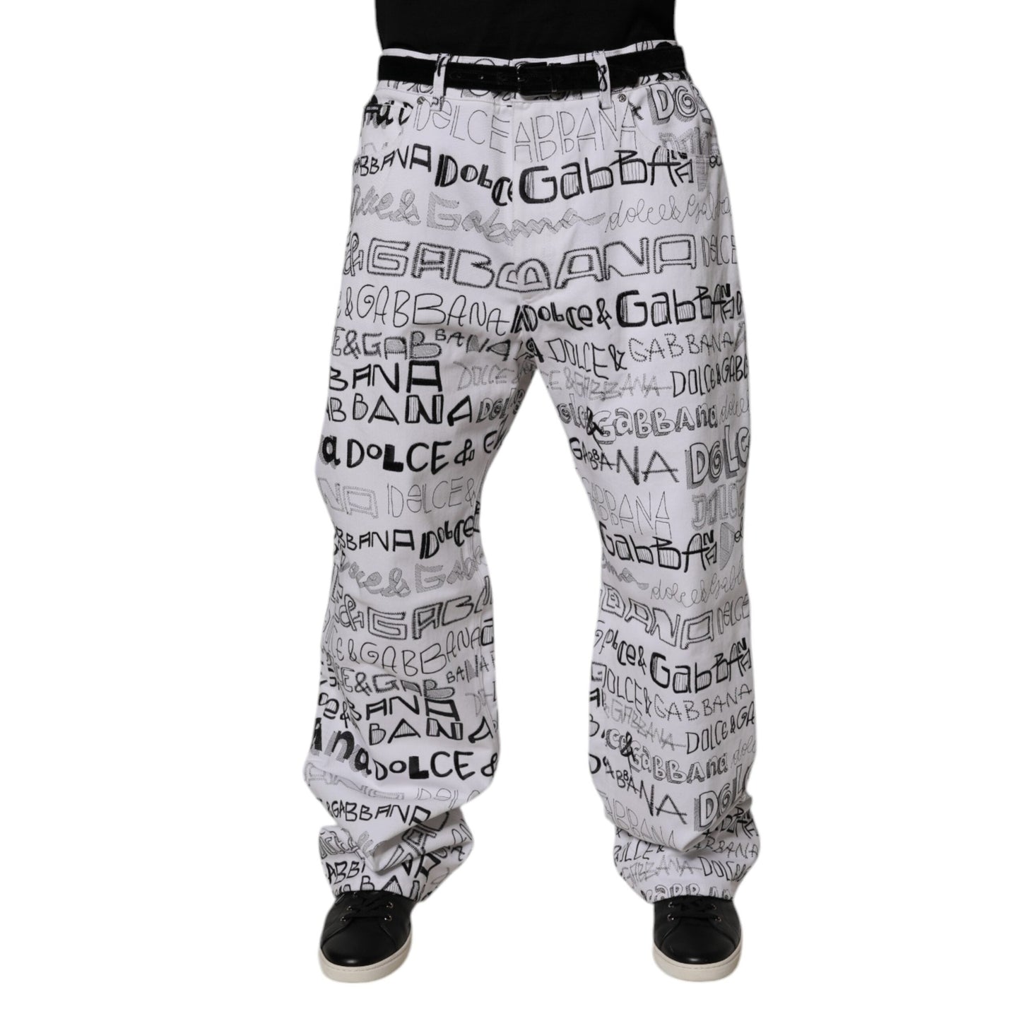 Dolce & Gabbana White Logo Print Straight Men Denim Jeans