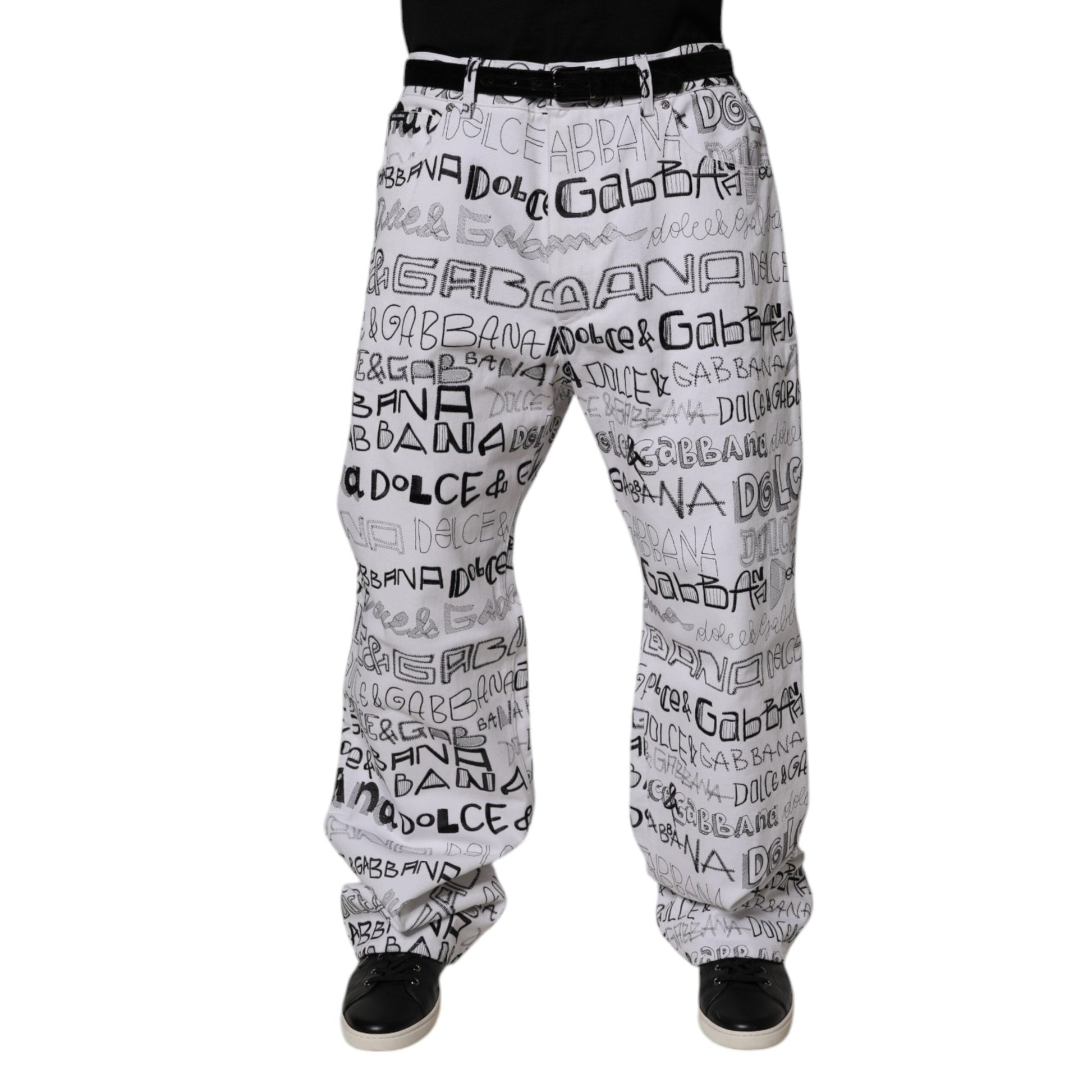 Dolce & Gabbana White Logo Print Straight Men Denim Jeans