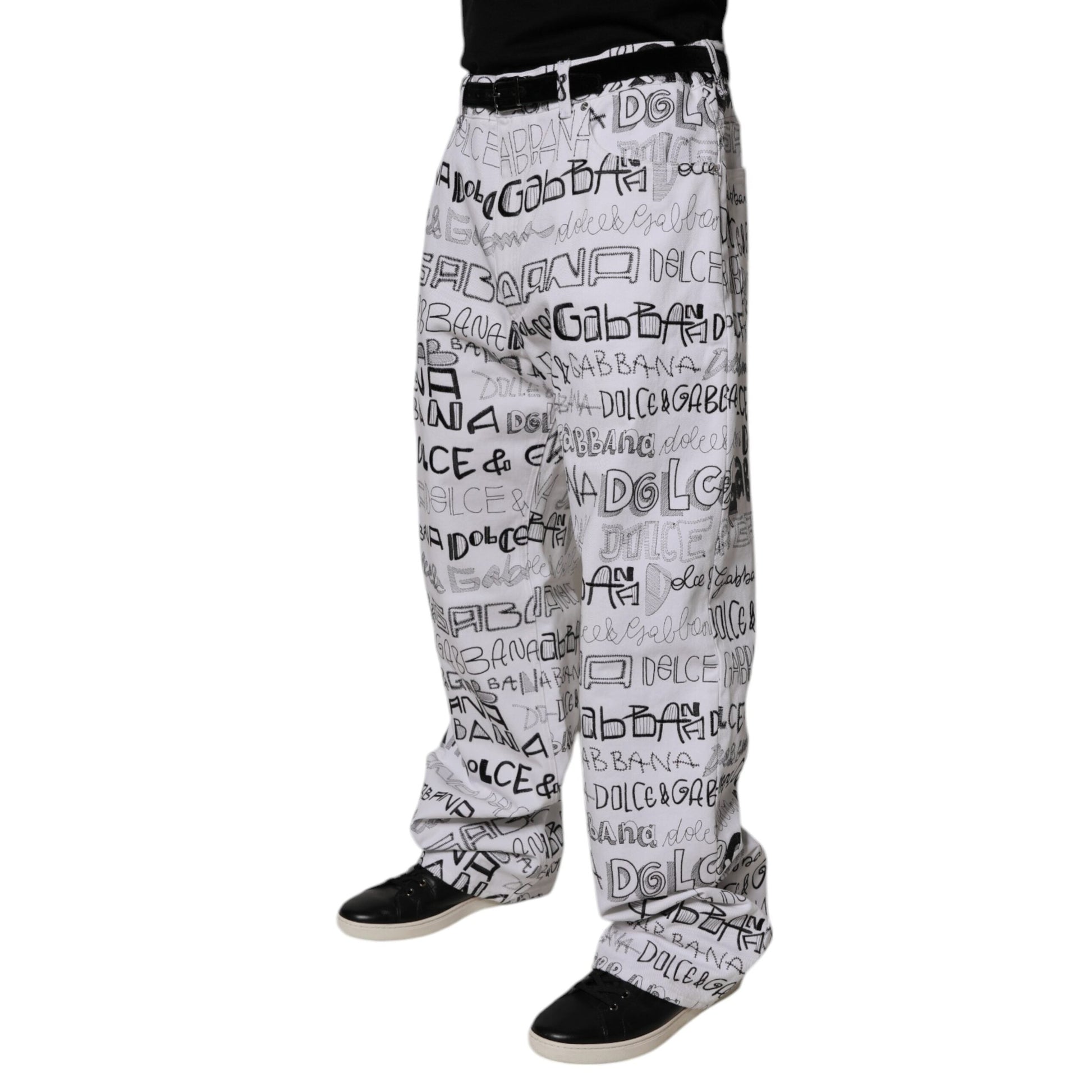 Dolce & Gabbana White Logo Print Straight Men Denim Jeans