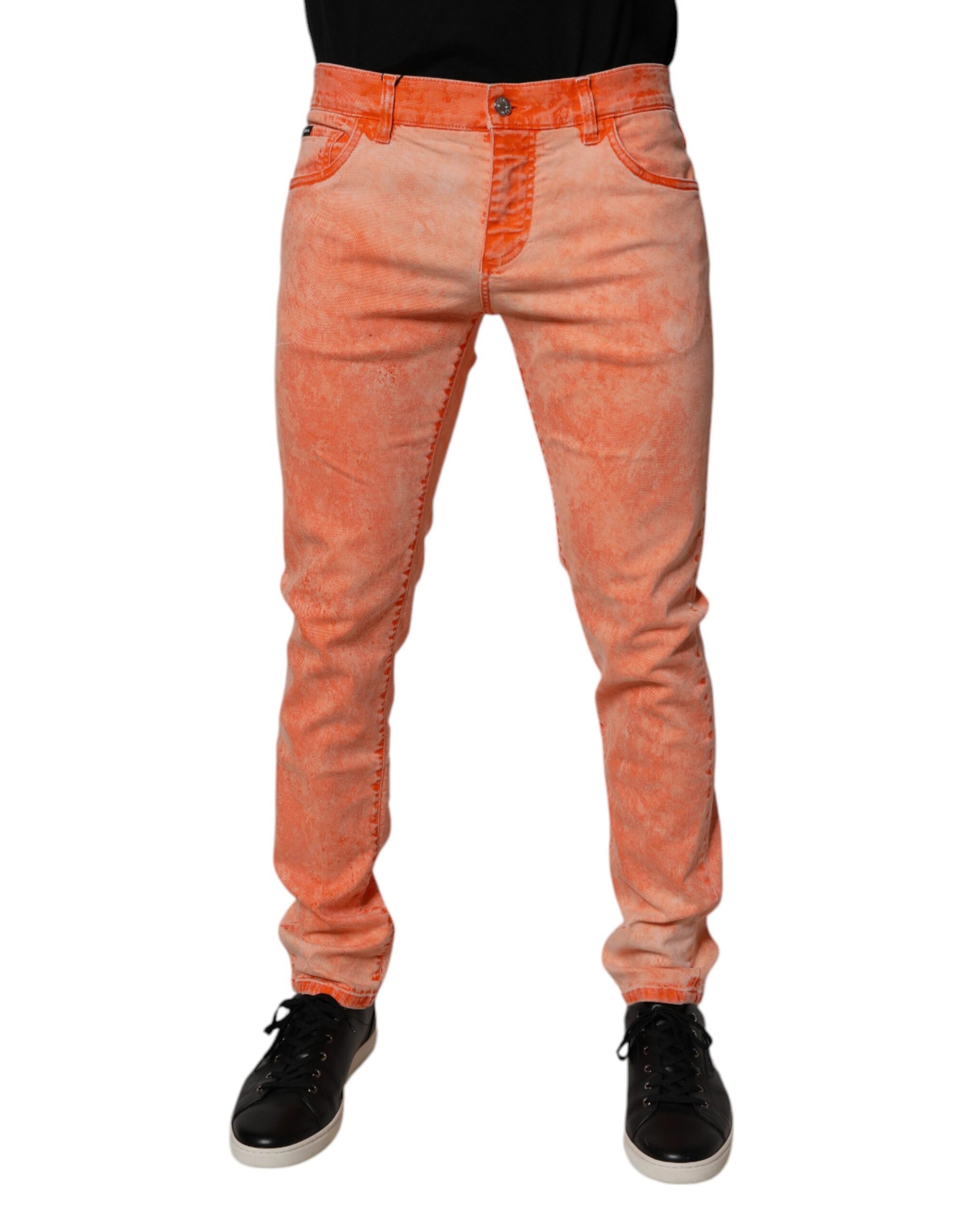 Dolce & Gabbana Orange Tie Dye Cotton Skinny Men Denim Jeans Dolce & Gabbana